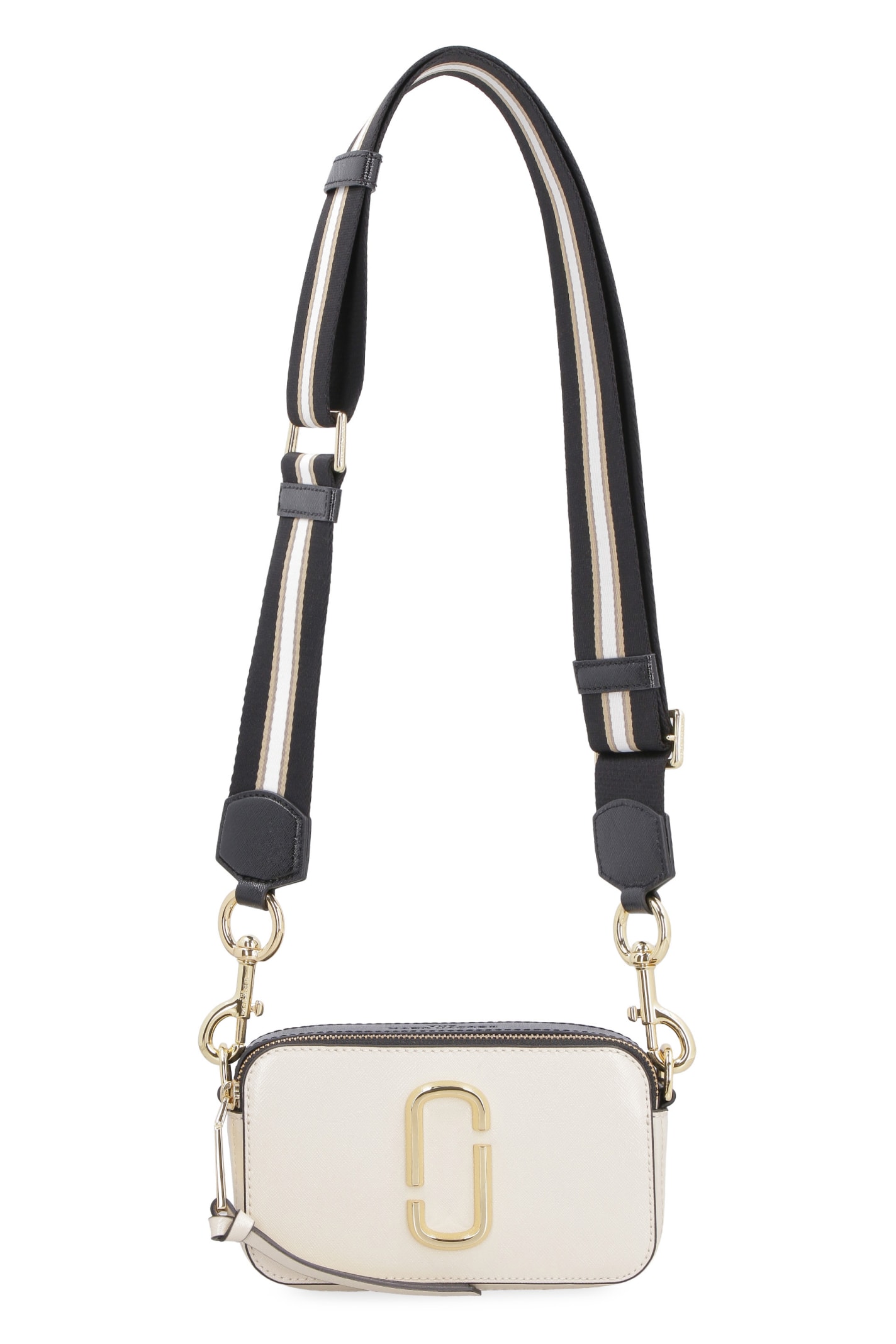 Shop Marc Jacobs The Snapshot Leather Shoulder Bag In Panna