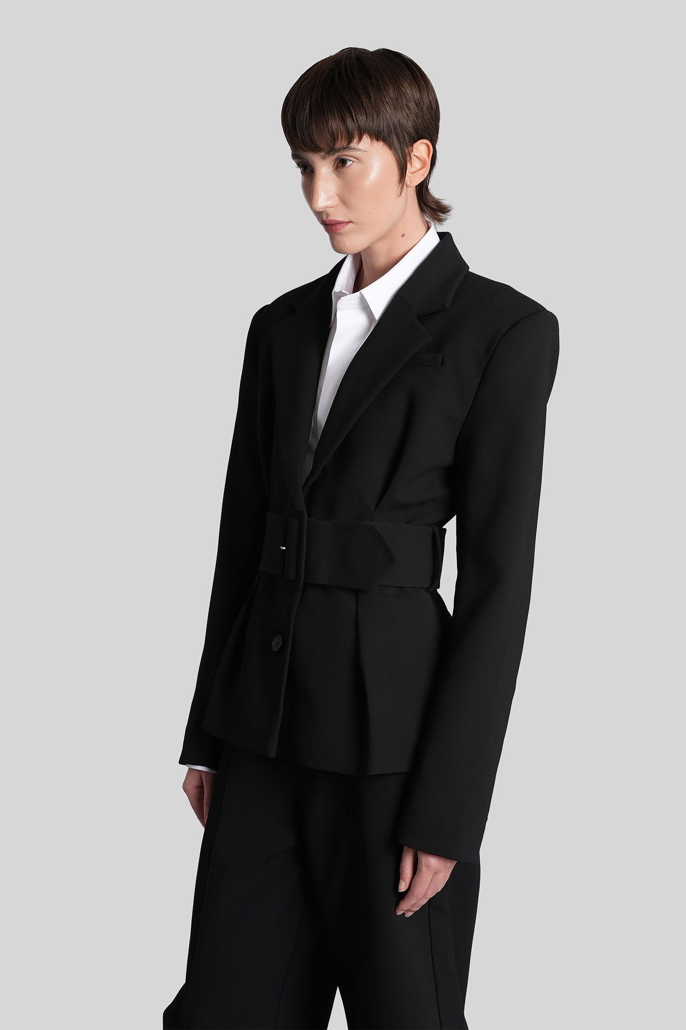 Rotate Birger Christensen Black Single-breasted Jacket With Belt In Black