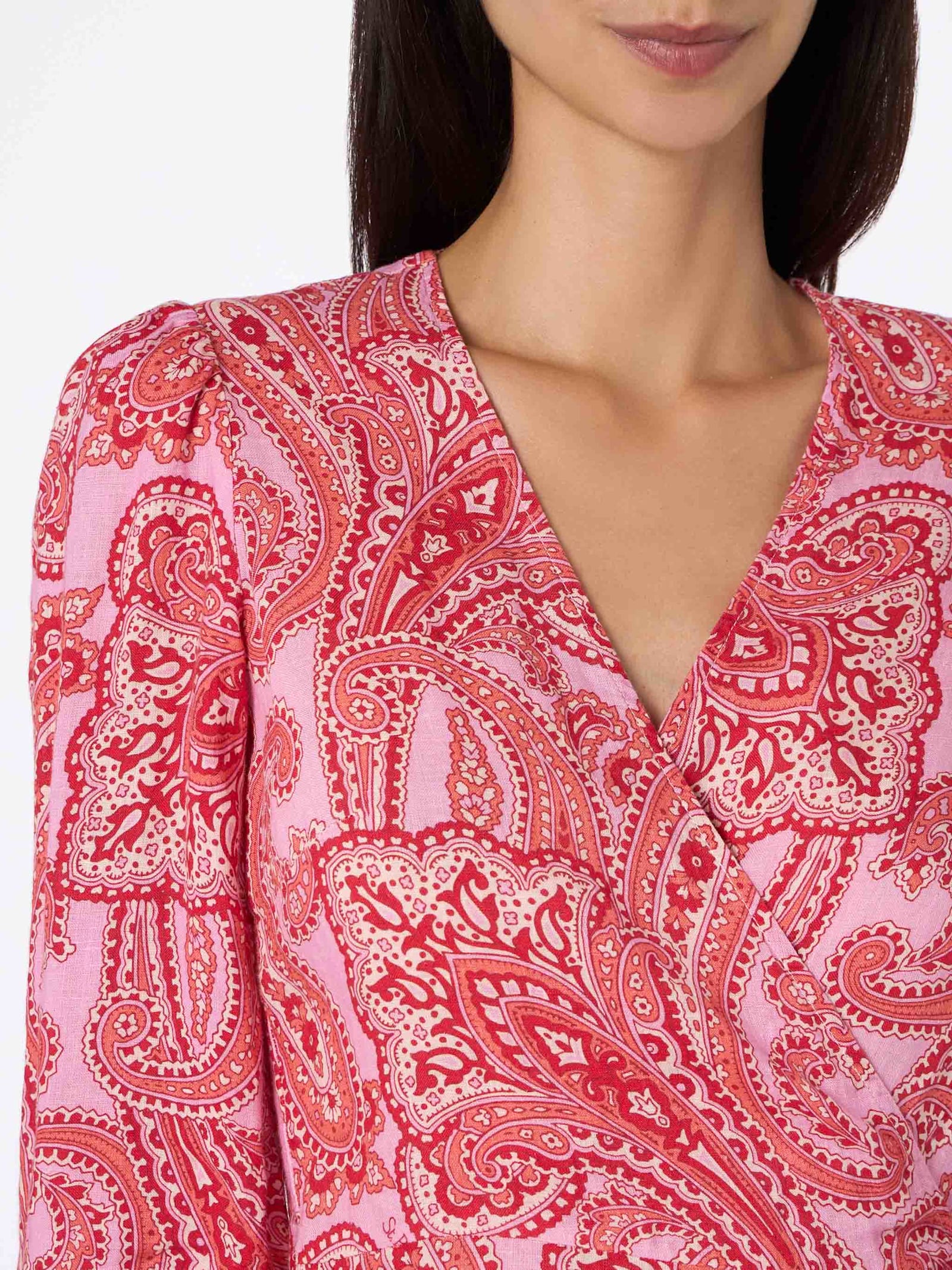 Shop Mc2 Saint Barth Linen Short Wrap Dress Brilly With Paisley Print In Pink