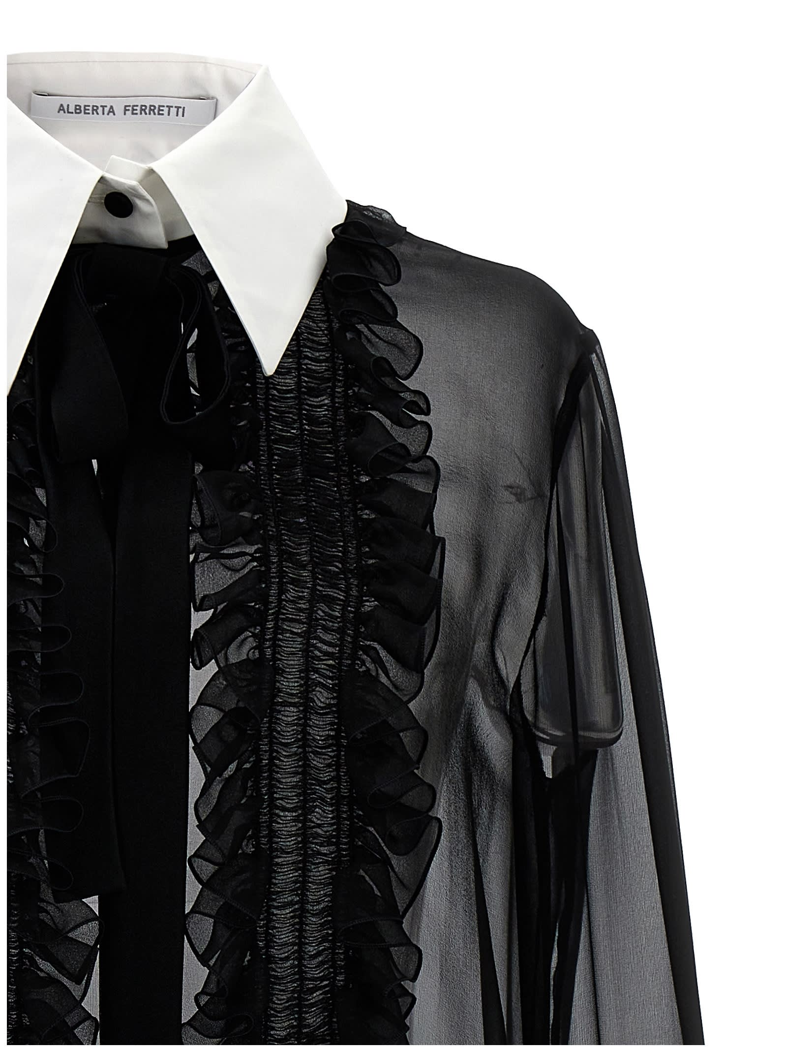 Shop Alberta Ferretti Ruffles Plastron Shirt In White/black