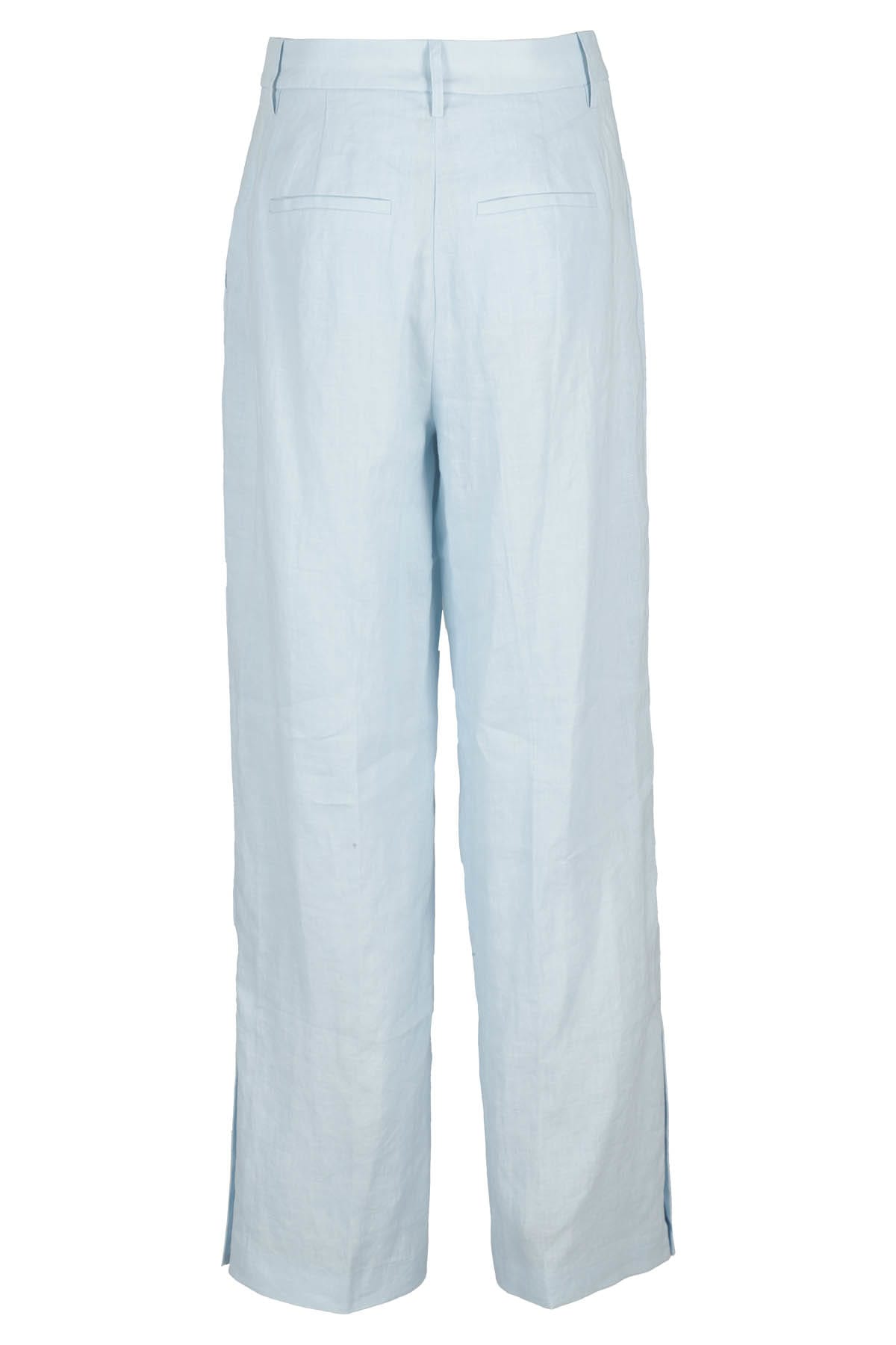 Shop Remain Birger Christensen Linen Straight Slit Trousers In Ballad Blue