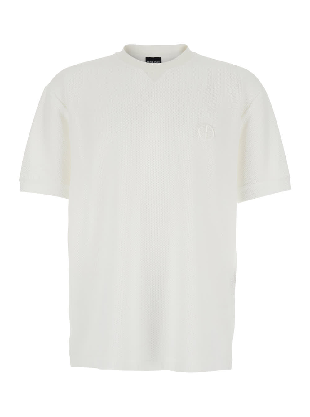 Giorgio Armani White Crewneck T-shirt With Logo On The Front In Tech Fabric Stretch Man