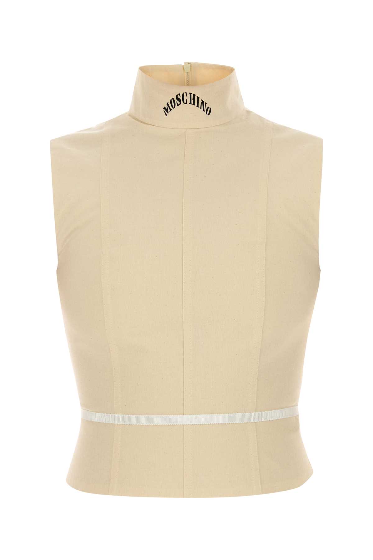 Moschino High Neck Sleeveless Cotton Top In Neutral