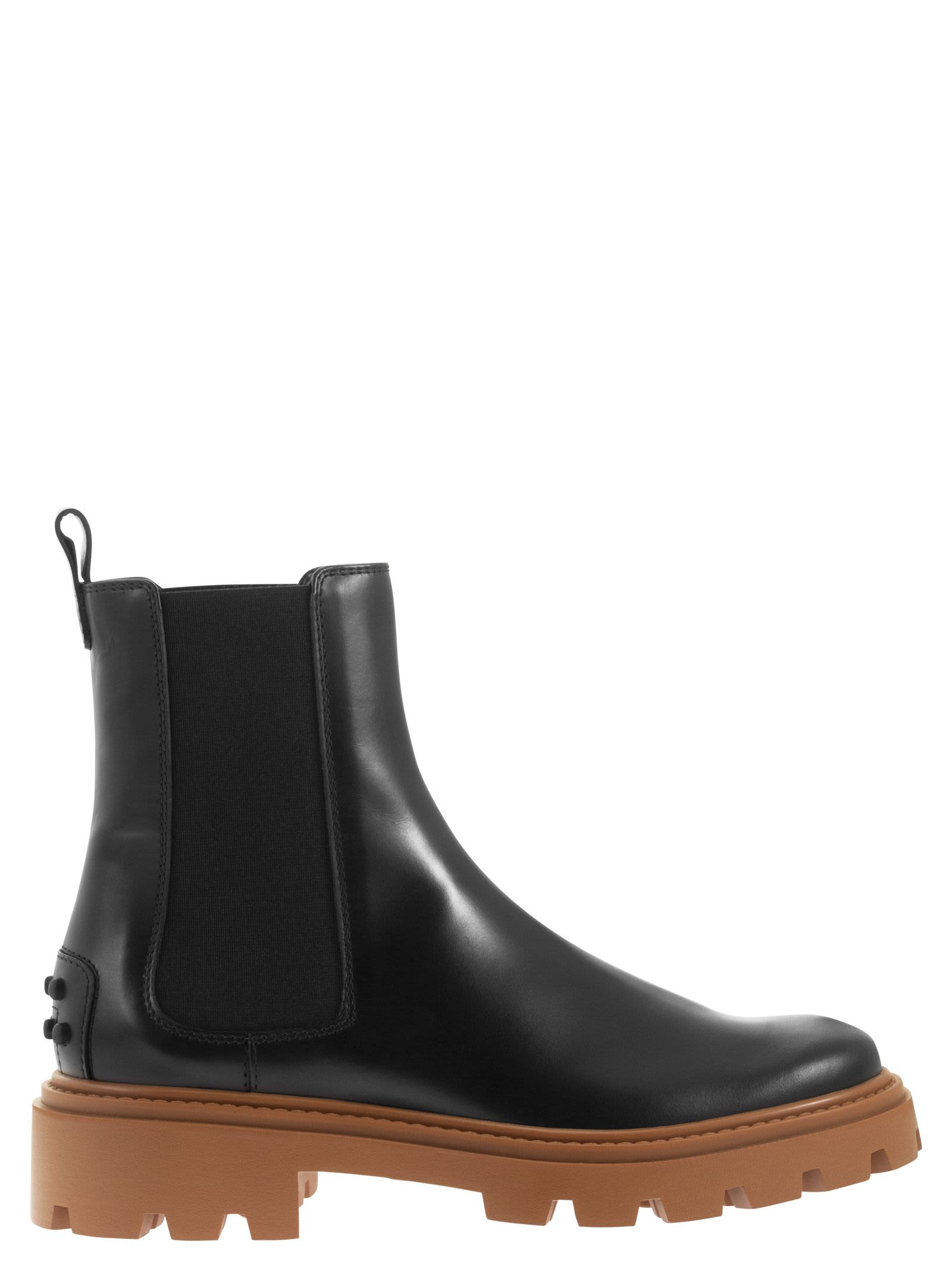 Tod's Leather Ankle Boot With Elastic Inserts