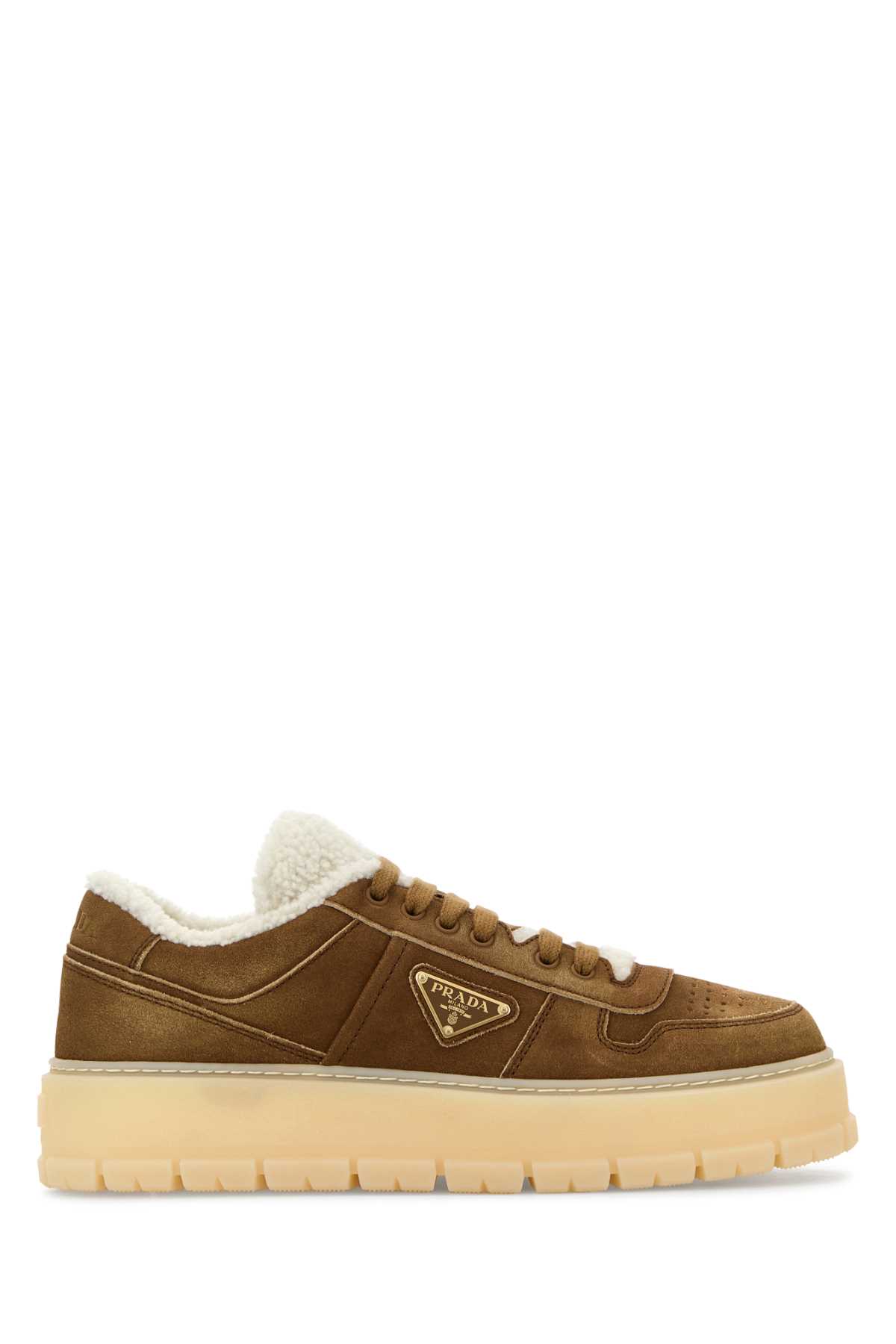 Shop Prada Biscuit Suede Sneakers In Cannella