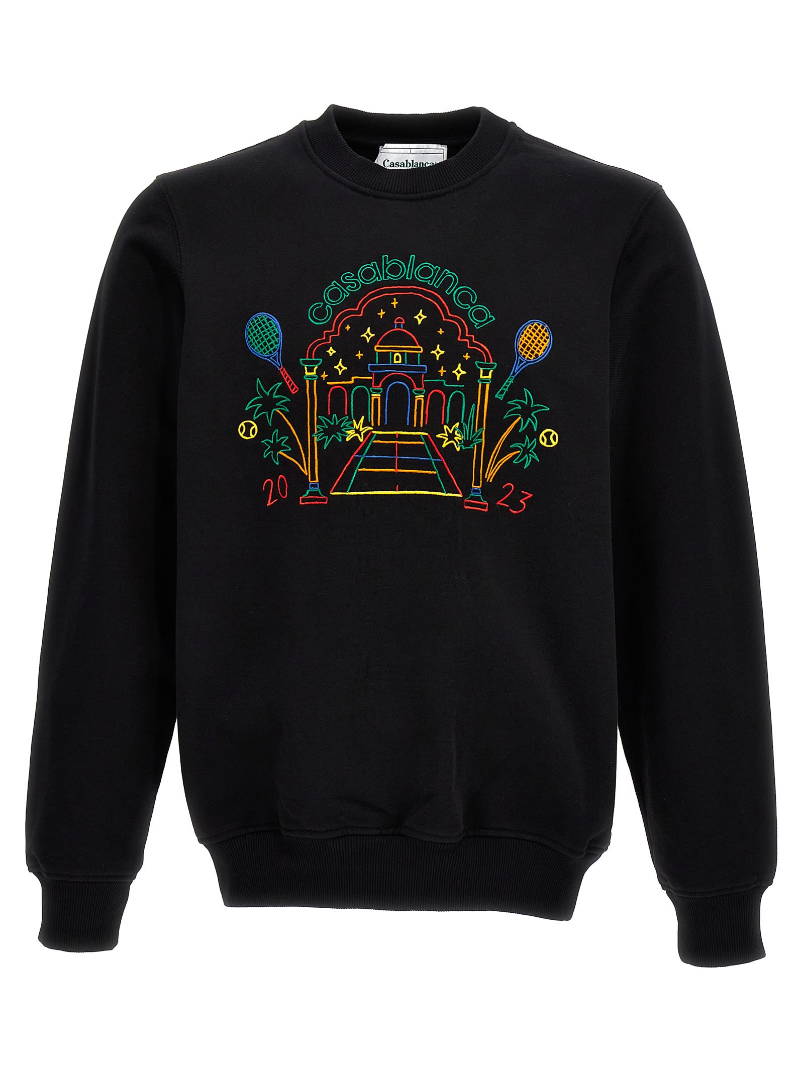 Casablanca Rainbow Crayon Temple Organic-cotton Sweatshirt In Black