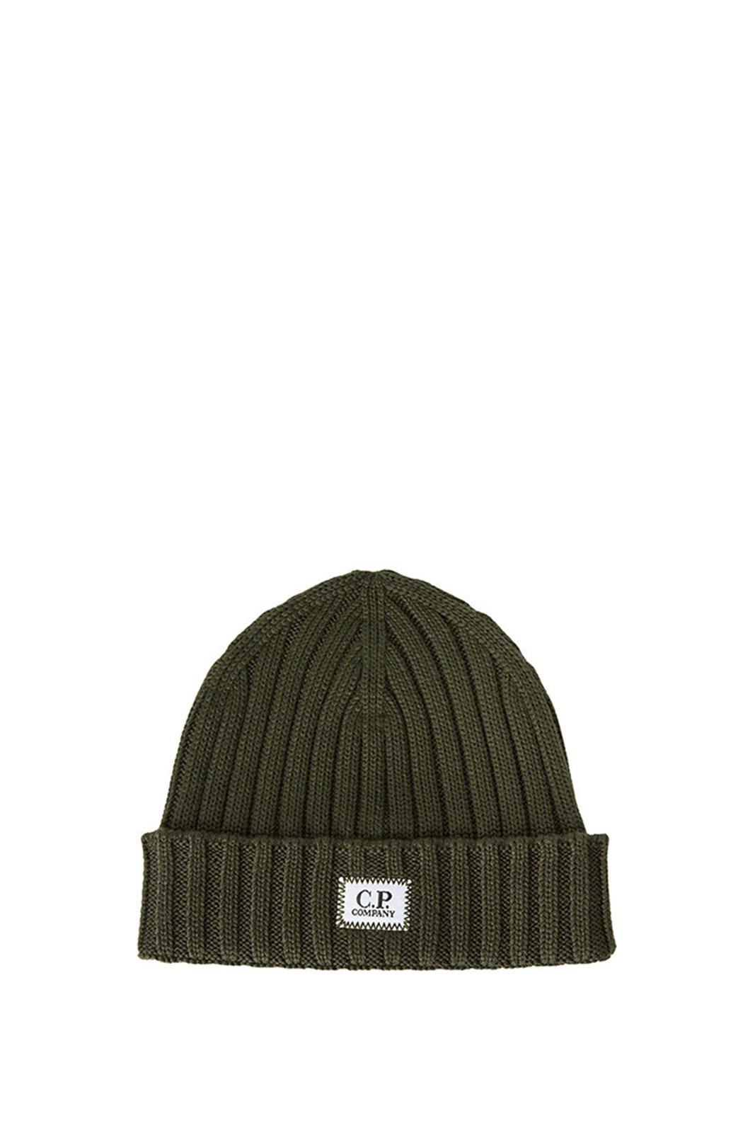 Shop C.p. Company Logo Patch Ribbed Beanie In Ivy Green