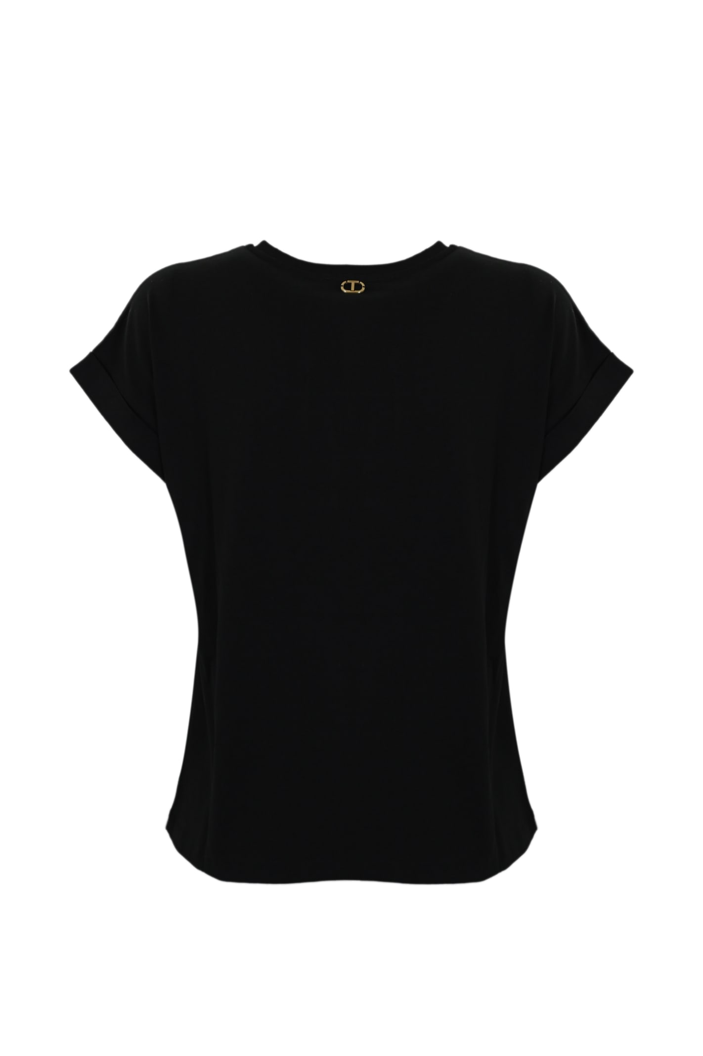 Shop Twinset Cotton T-shirt With Animalier Logo In Nero