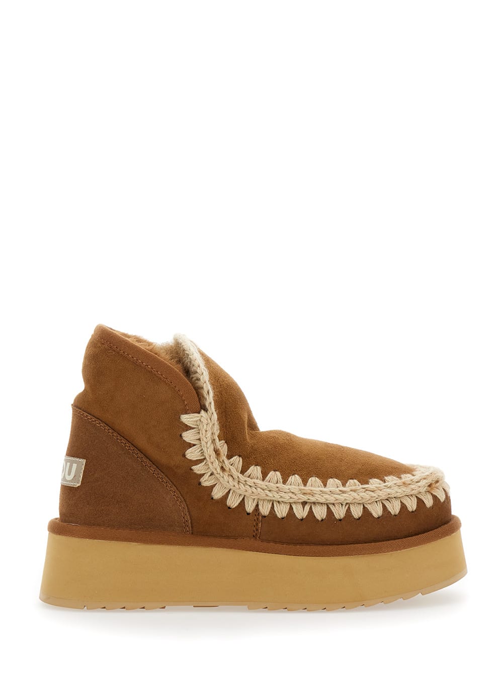 Shop Mou Mini Eskimo Beige Ankle Boots With Logo Patch On The Rear In Leather And Suede Woman