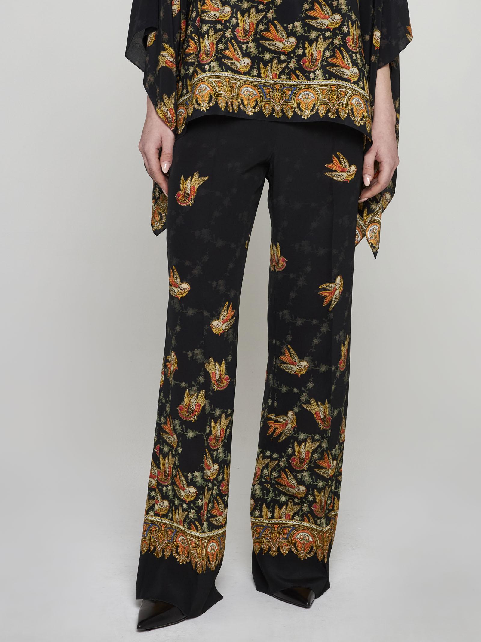 Shop Etro Lucy Ethnic Print Silk Trousers In Black