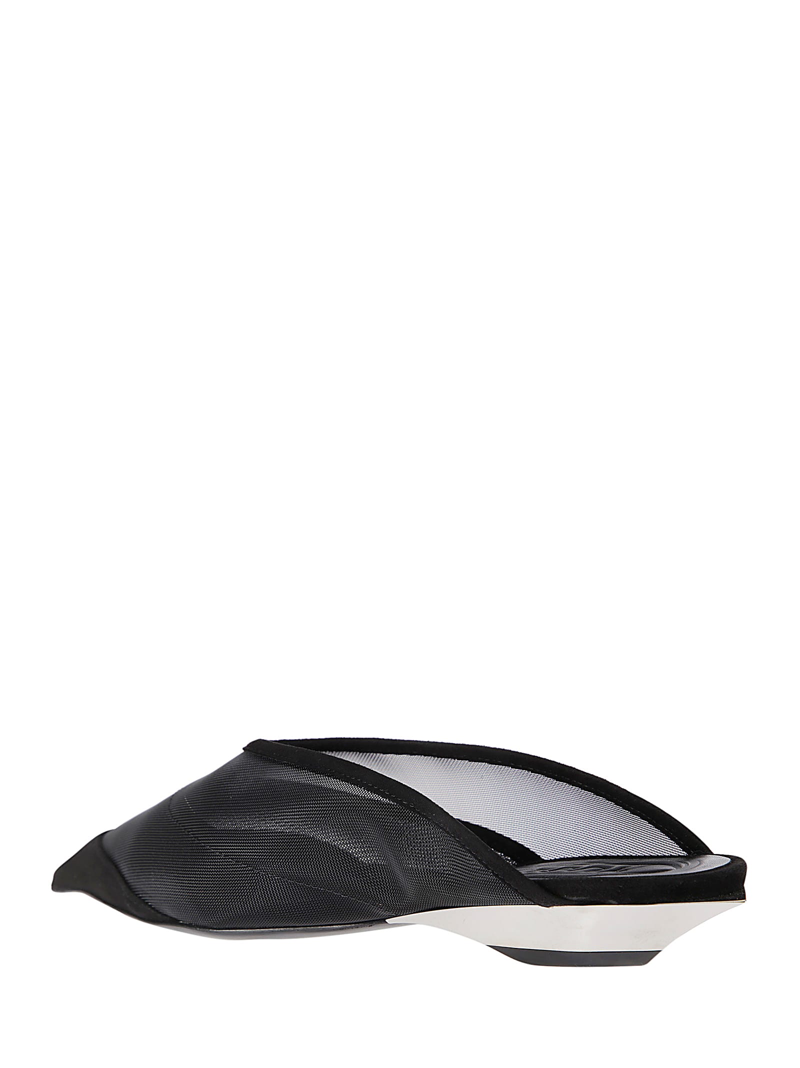 Mugler Pointy Mesh Flat In Mesh Suede Black / Chrome Heel