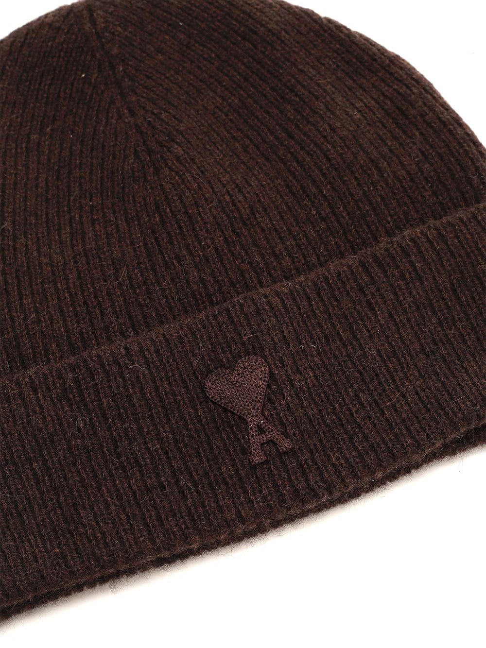 Shop Ami Alexandre Mattiussi Ribbed Beanie In Brown