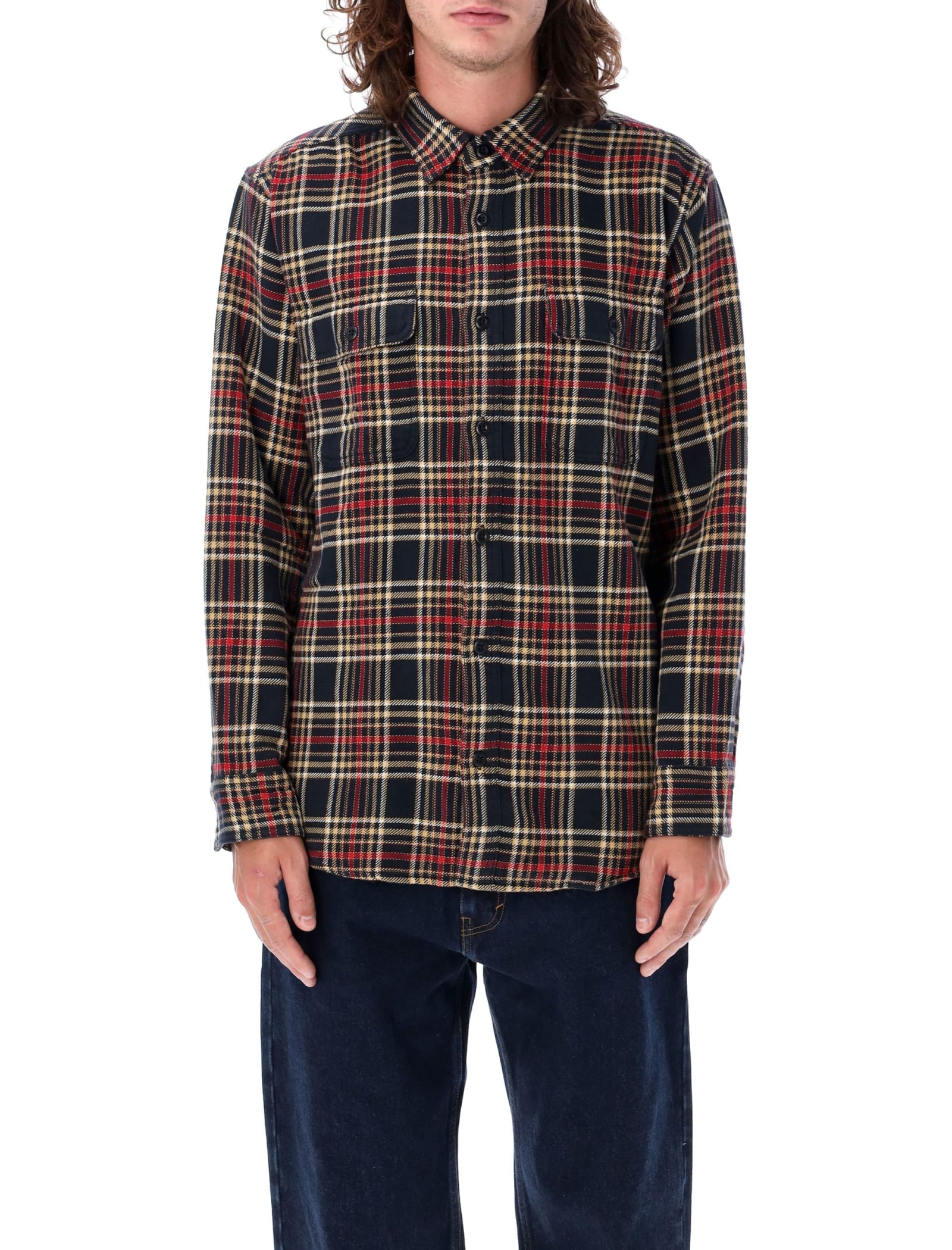 Filson Vintage Flannel Plaid-check Shirt In Navy Check