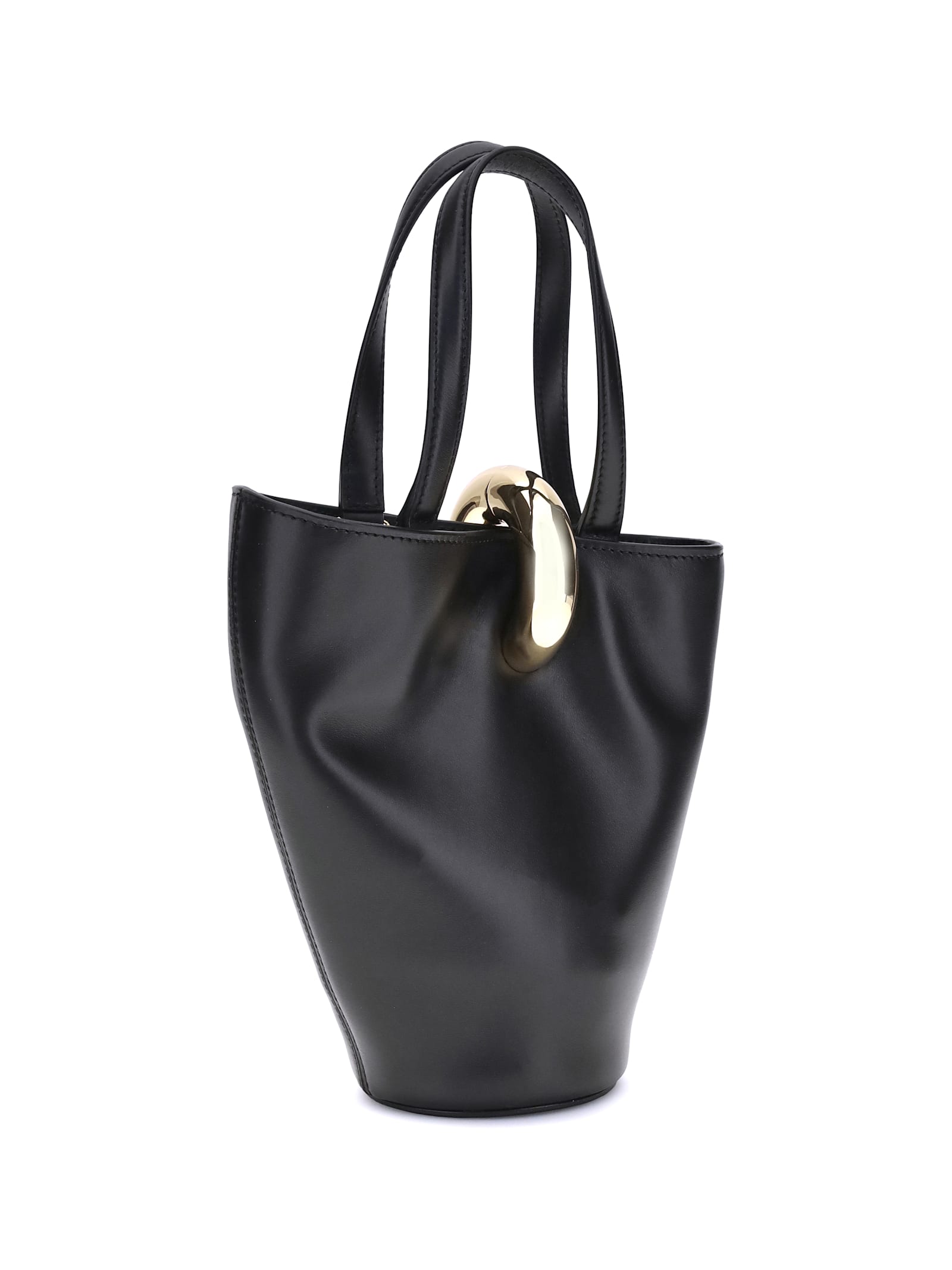 Jacquemus The Medium Bambola Asymmetric Leather Bucket Bag In Black