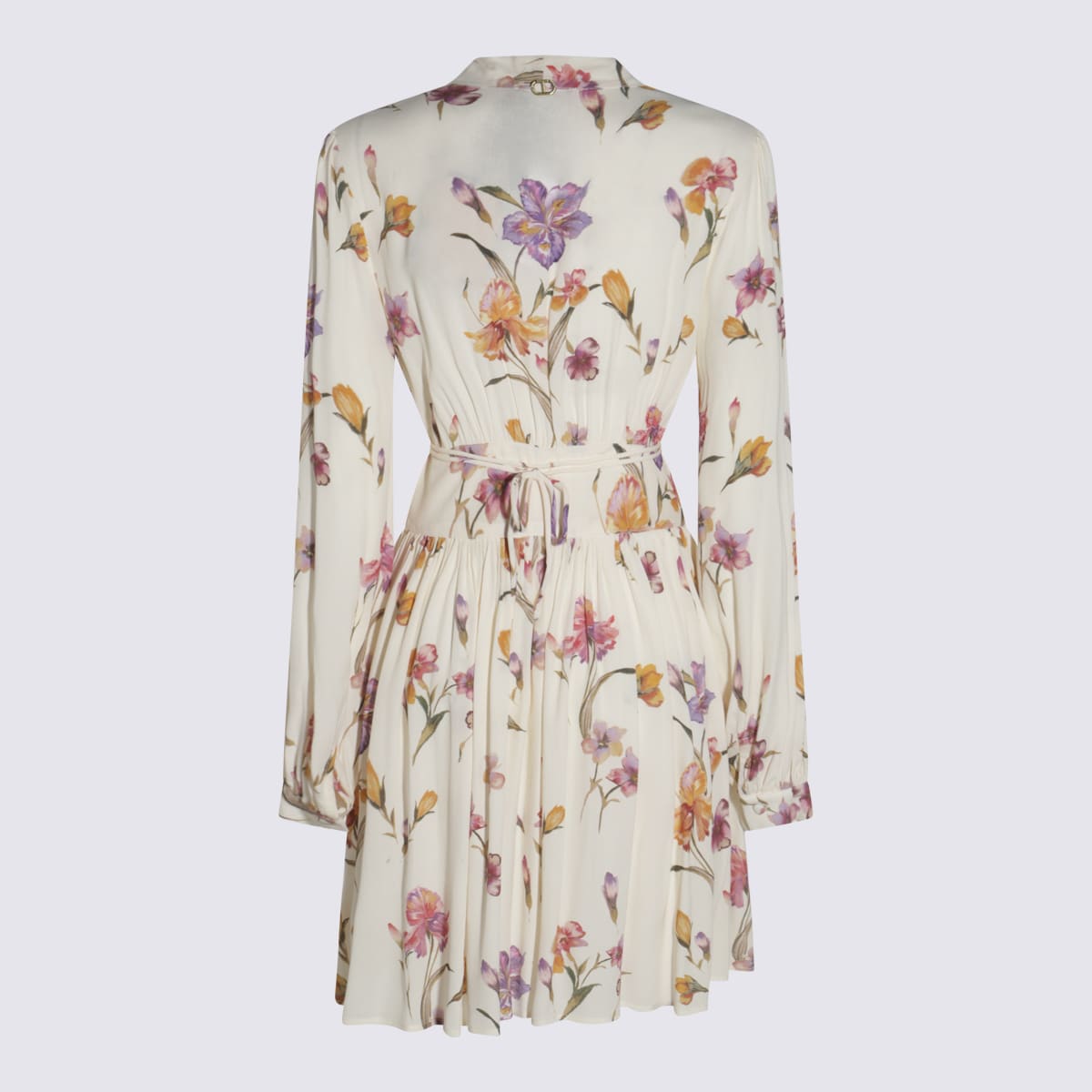 Shop Twinset Multicolor White Mini Dress In Multi/madreperla