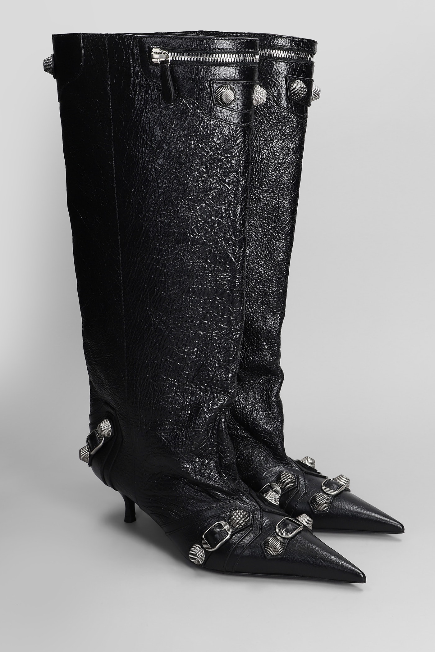 Balenciaga Cagole Wide Boot L50 Low Heels Boots In Black Leather In Black