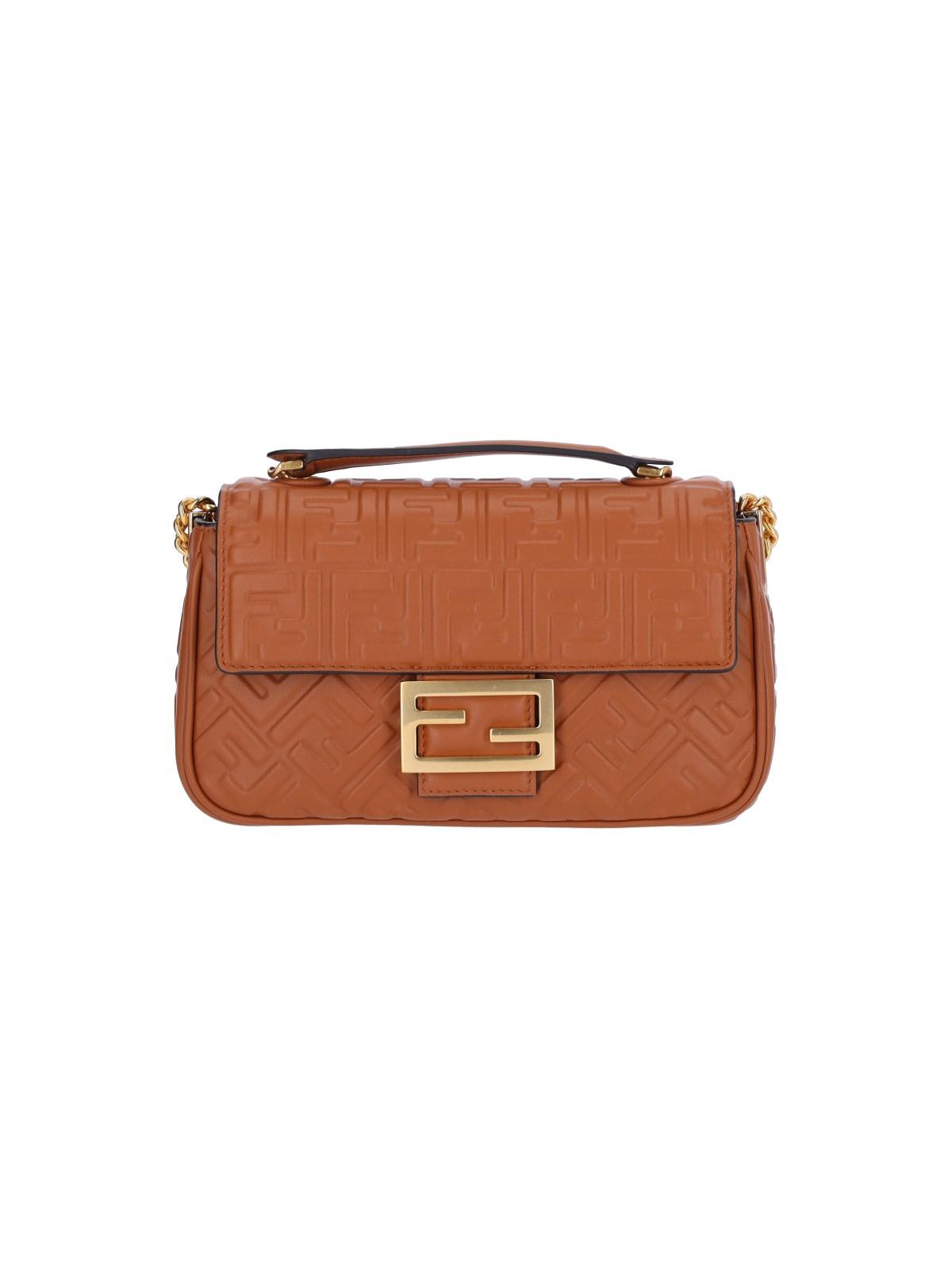 FENDI: Baguette Chain Midi bag in leather with embossed FF