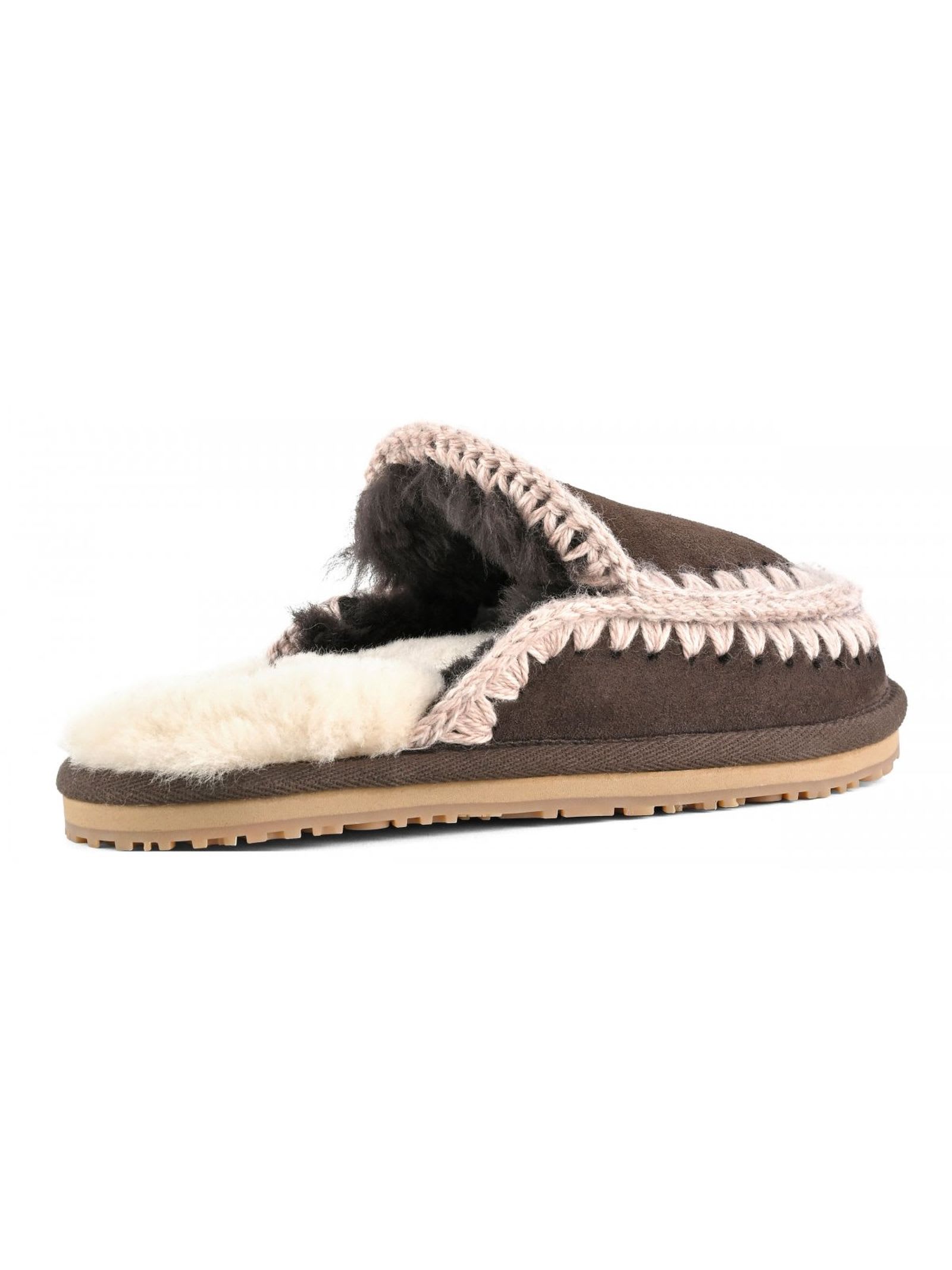 MOU BROWN SUEDE SLIPPER FULL ESKIMO STITCH