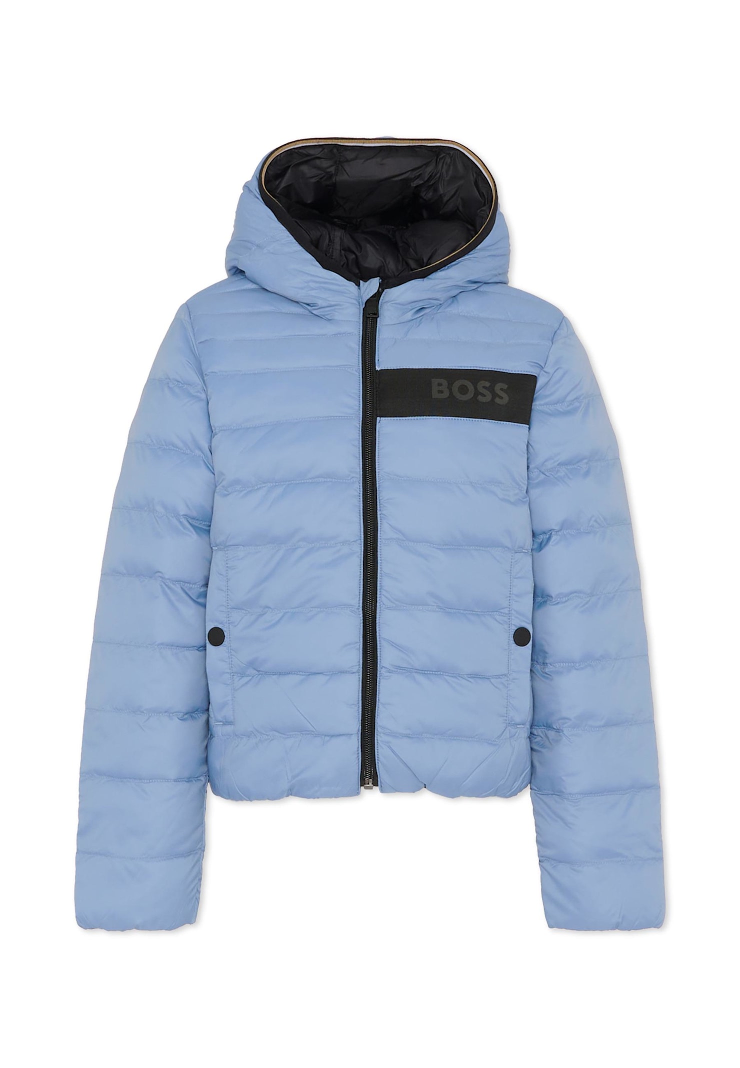 Hugo Boss Blue Reversible Down Jacket For Boy With Logo In Blue