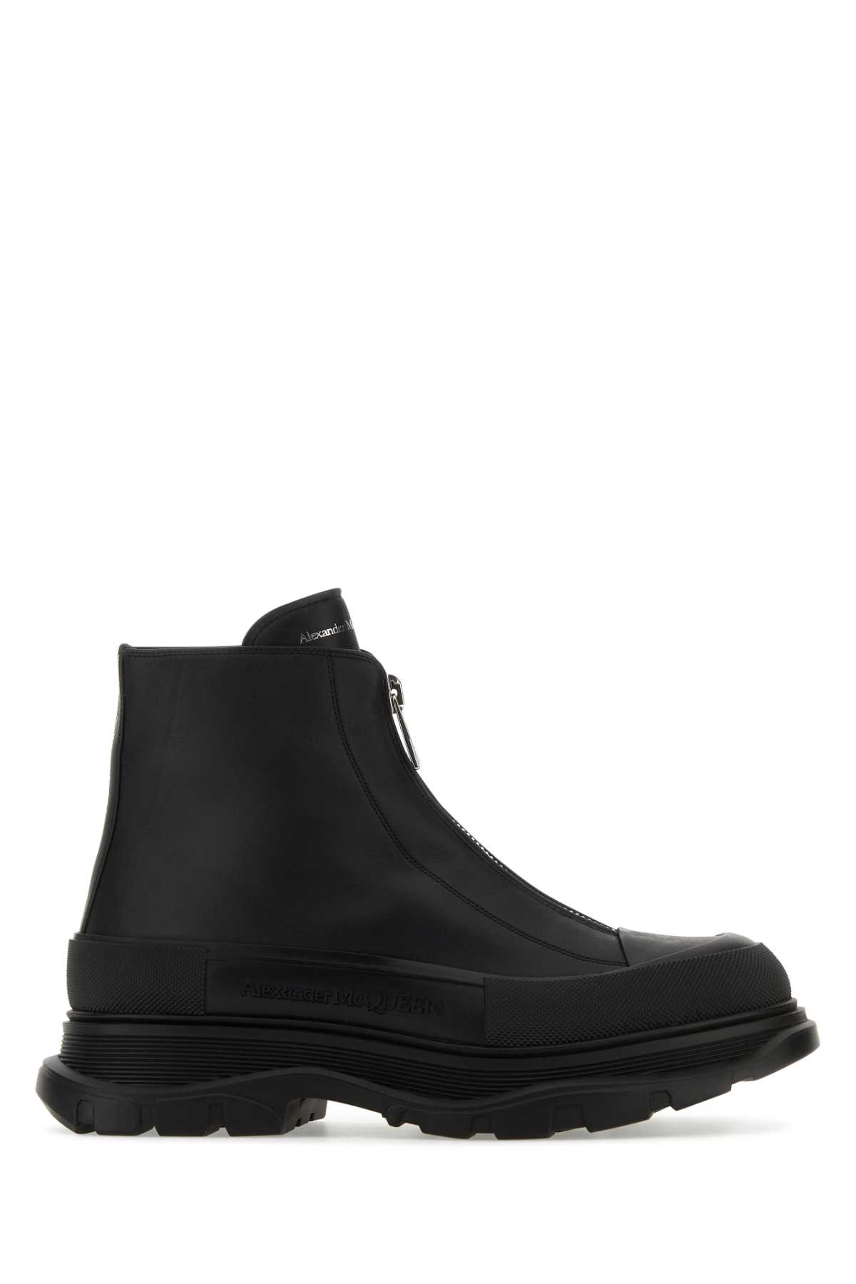 Alexander Mcqueen Black Leather Ankle Boots In Black/black
