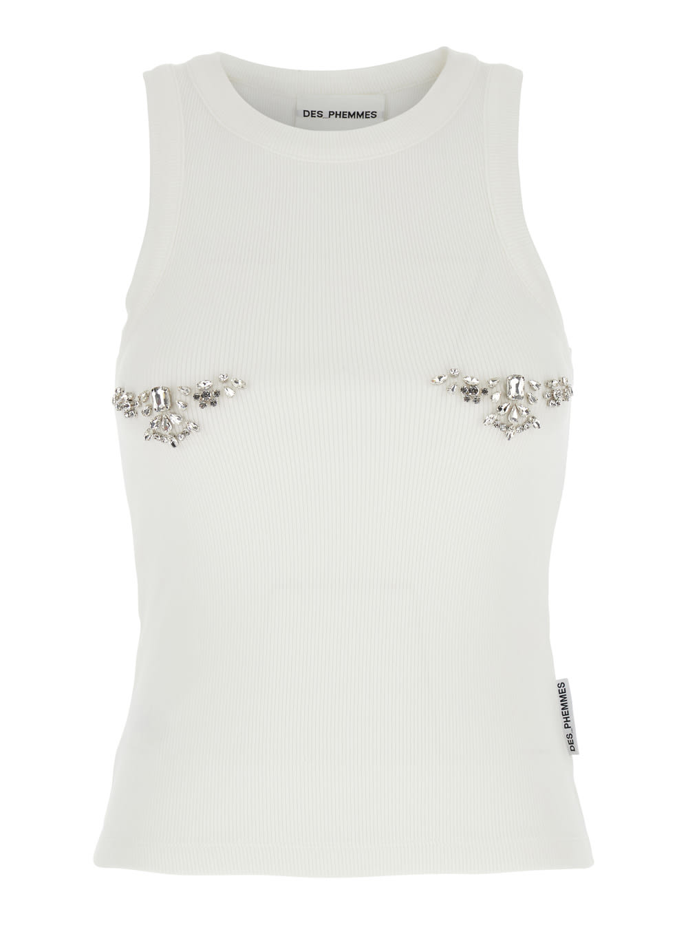 Des Phemmes White Top With Crystals Decorations On The Front In Cotton Woman