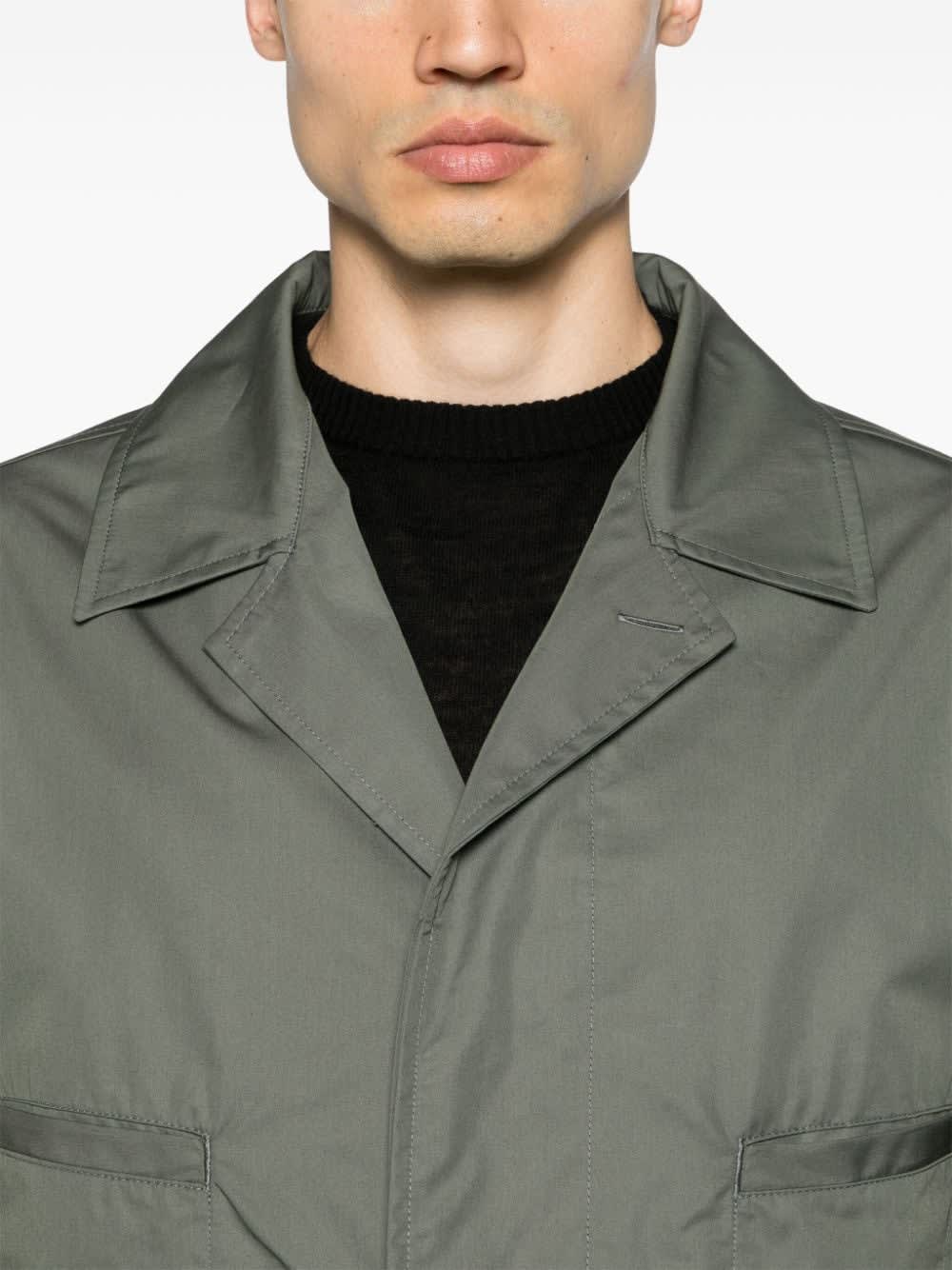 Lemaire Cotton Blend Multipocket Overshirt In Green
