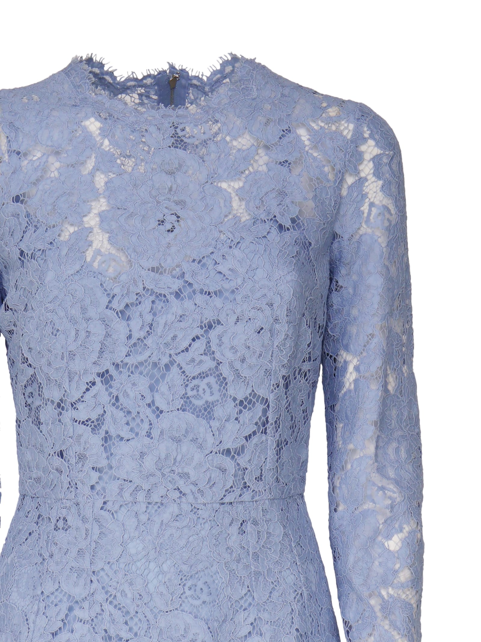 Shop Dolce & Gabbana Longuette Dress Made Of Lace In Wisteria