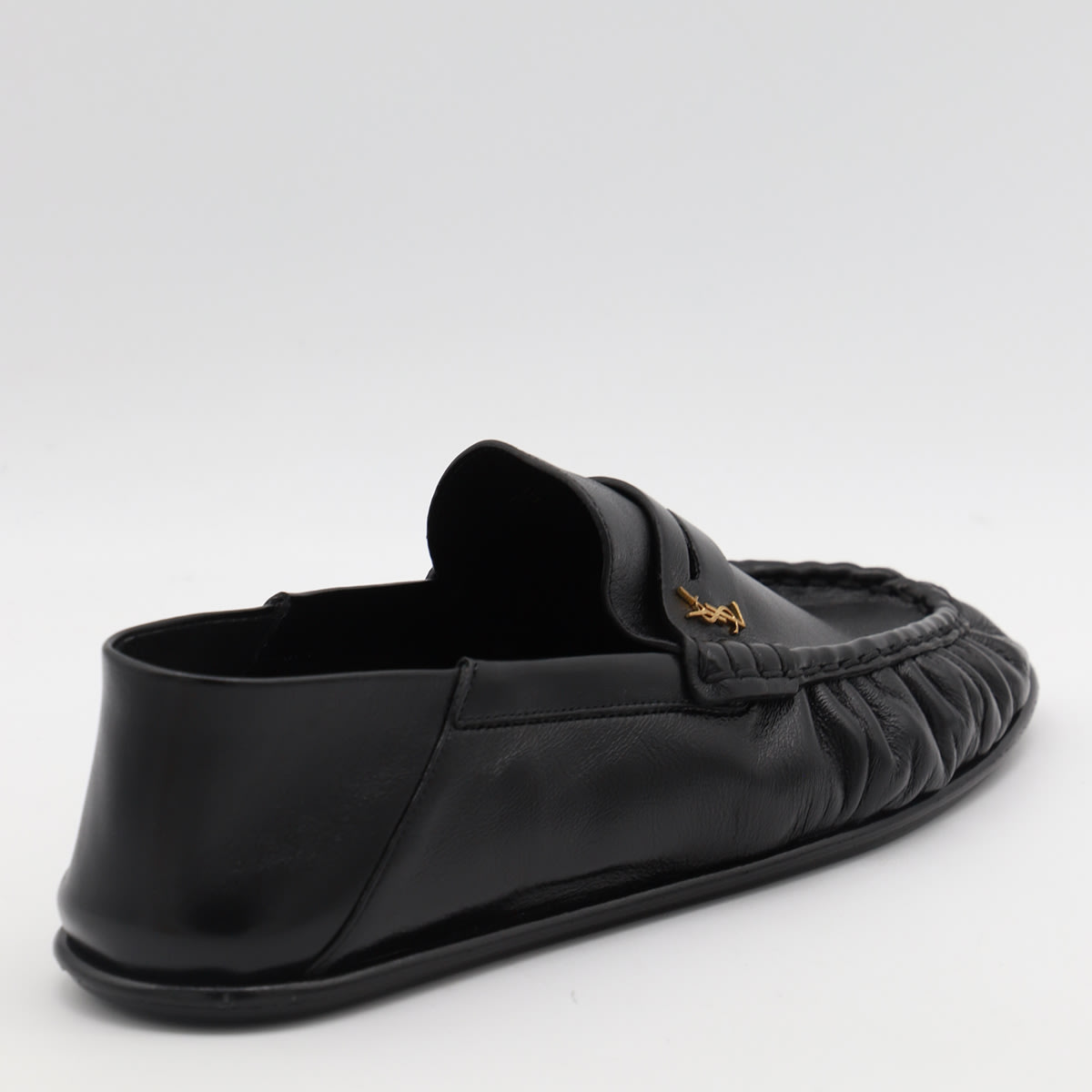 Shop Saint Laurent Black Leather Loafers