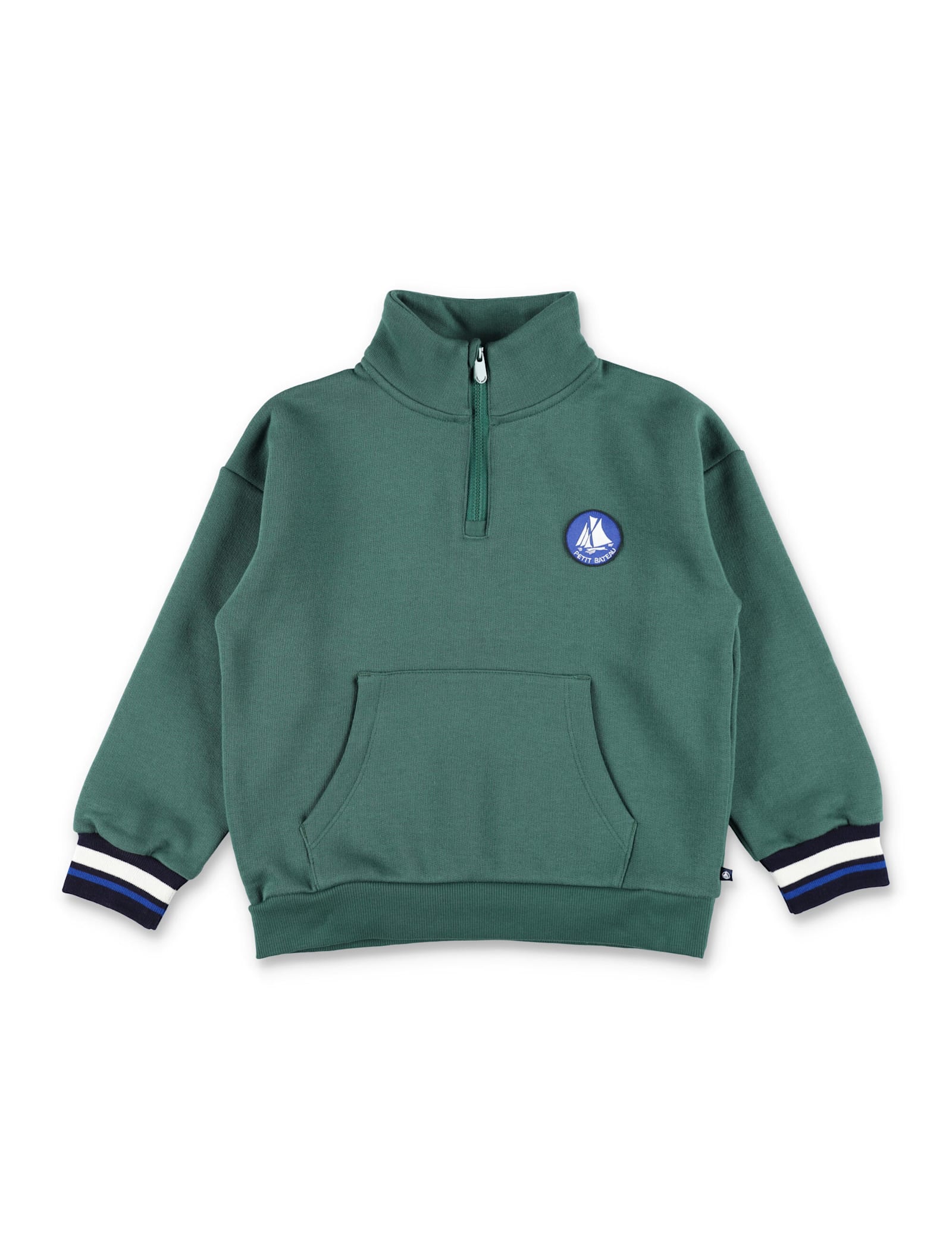 Petit Bateau Zip-up Logo-patch Sweatshirt In Green