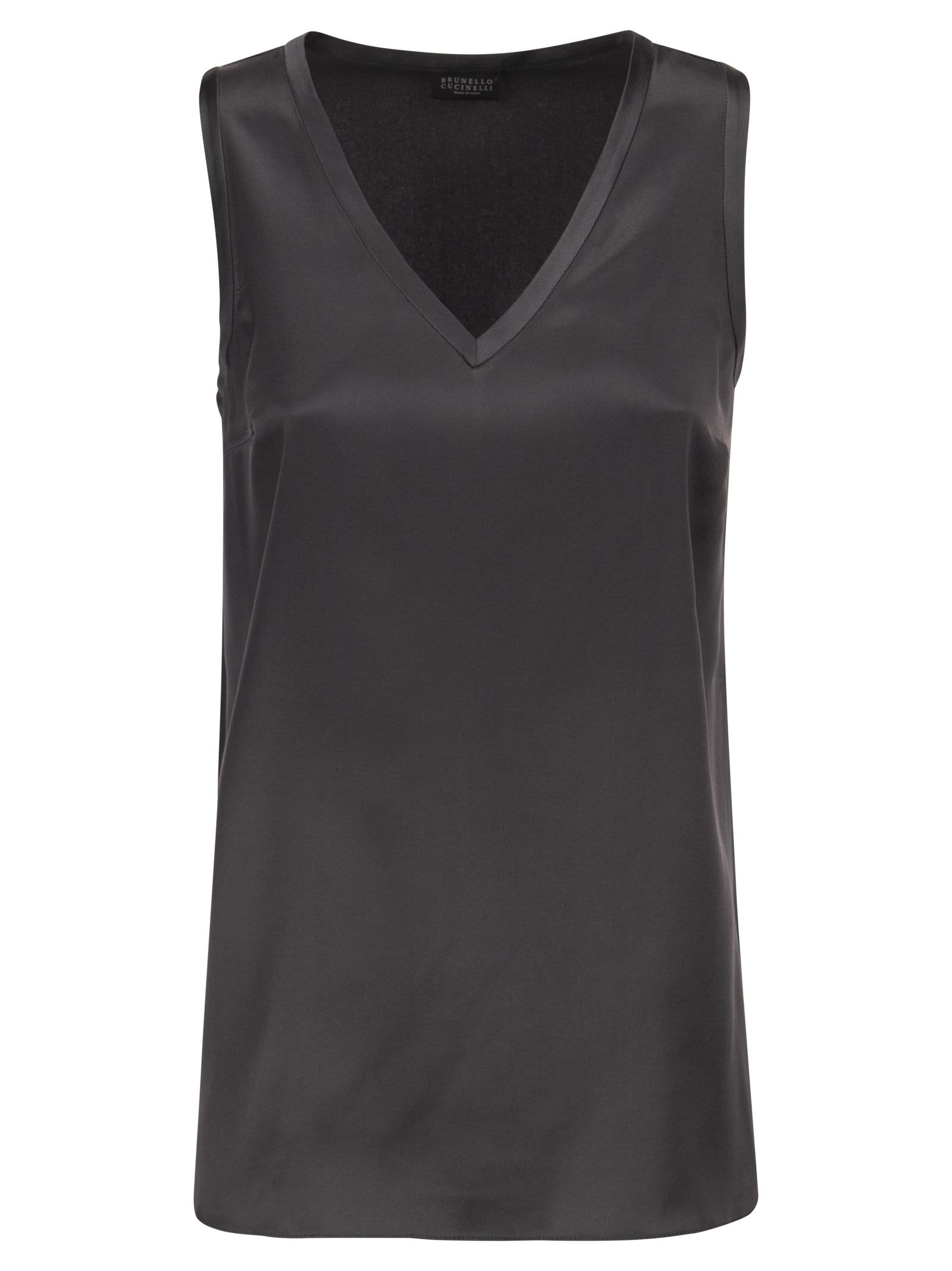 Brunello Cucinelli Stretch Silk Satin Top In Gray