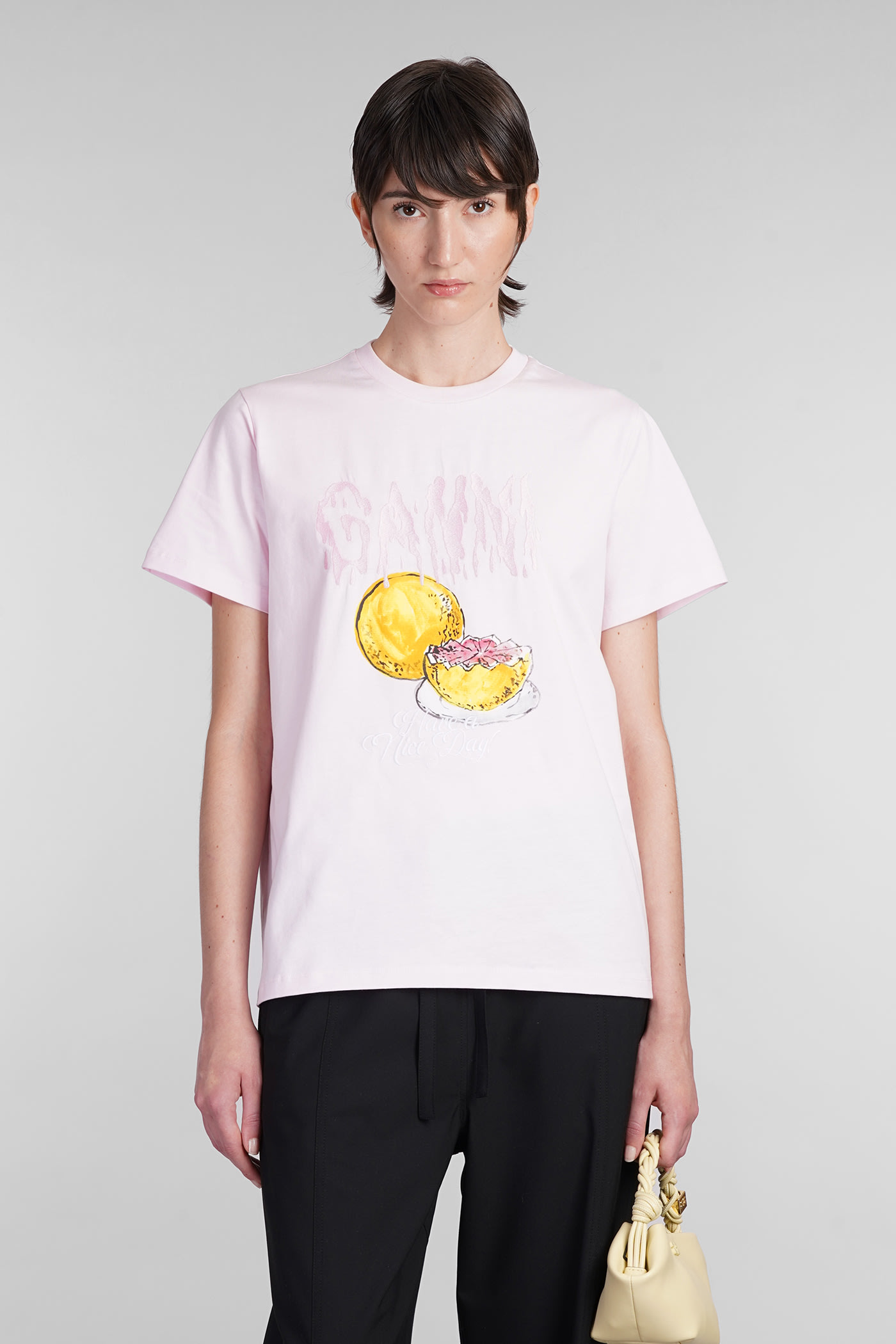 Shop Ganni T-shirt In Rose-pink Cotton