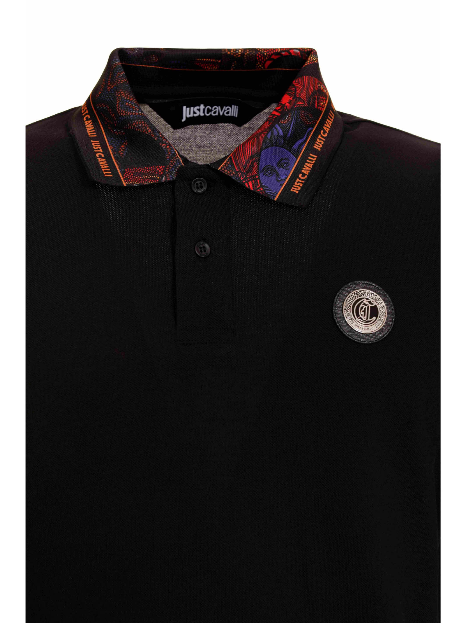 Just Cavalli Short Sleeve Polo Shirt In Cotton In Black