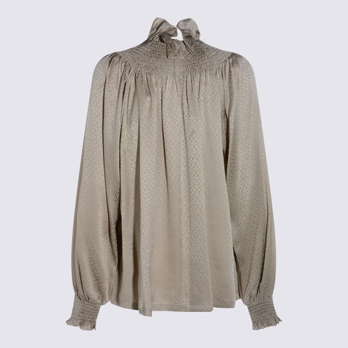 Burberry High Neck Long Sleeve Top With Ruffle In Brown