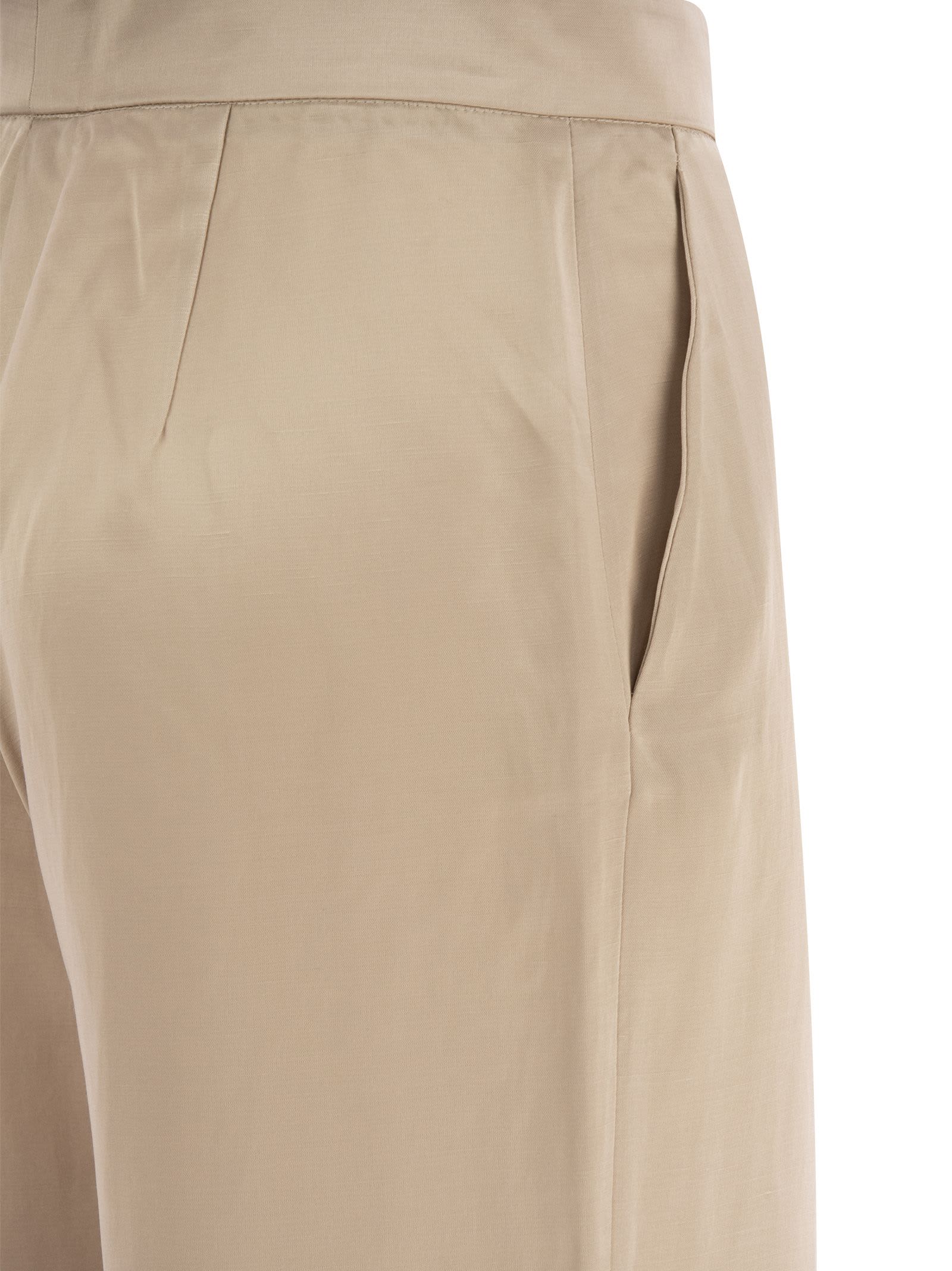 Shop Antonelli Viscose And Linen Palazzo Trousers In Beige