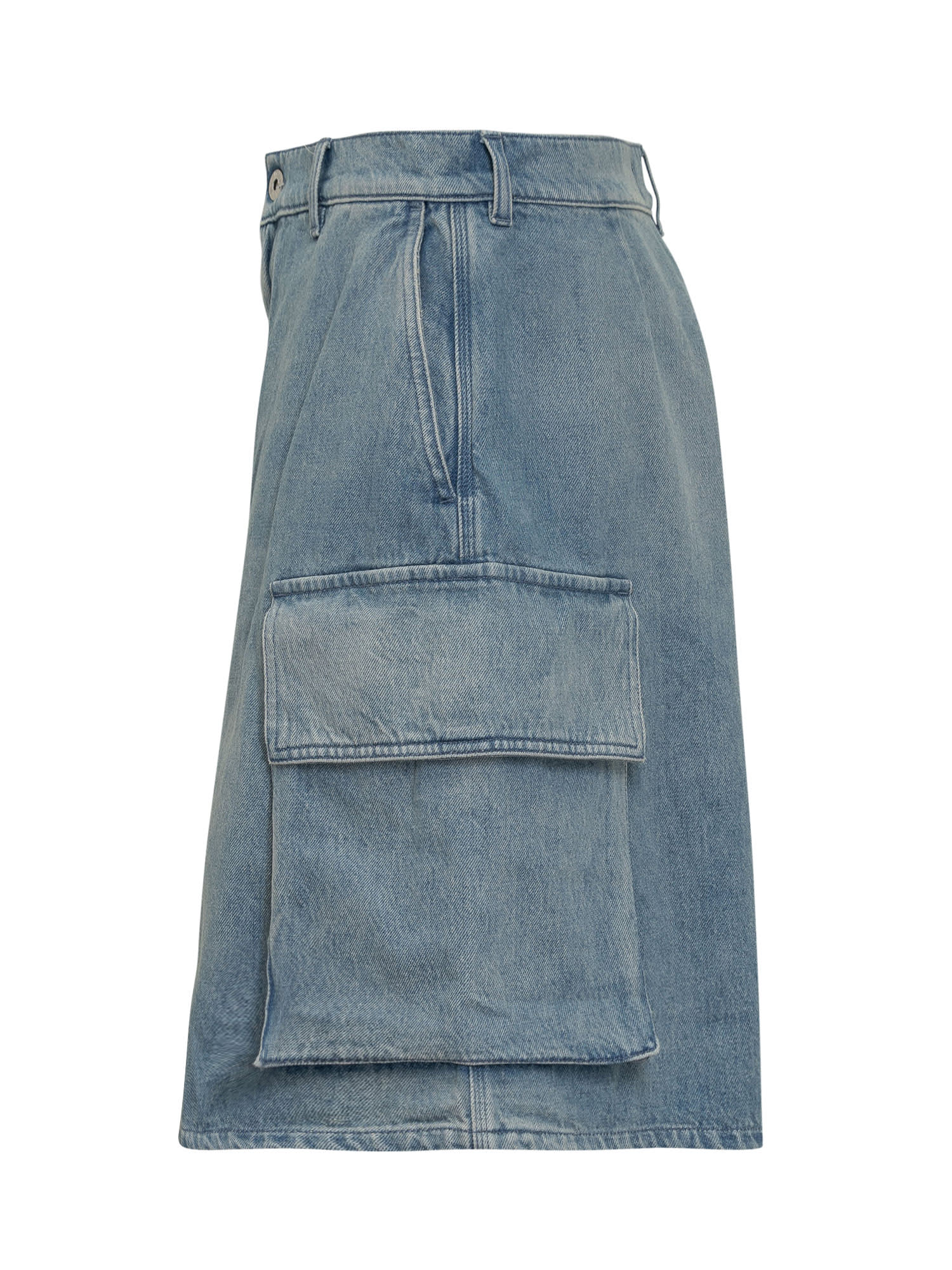 Jw Anderson Light Blue Bermuda Shorts With Cargo Pockets And Logo Patch On The Back In Denim Man In Light Blue