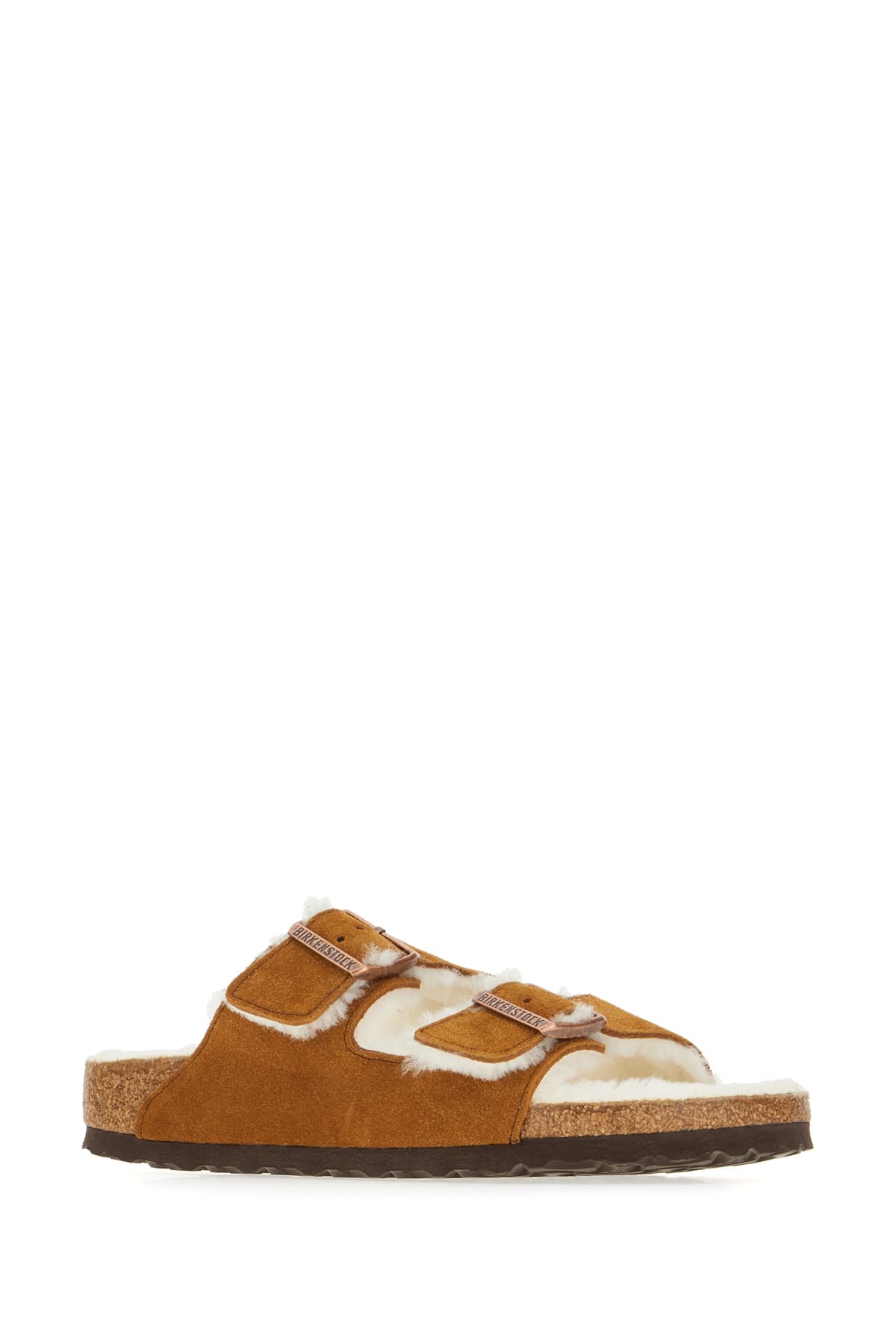 Birkenstock Camel Shearling Arizona Sandals In Brown