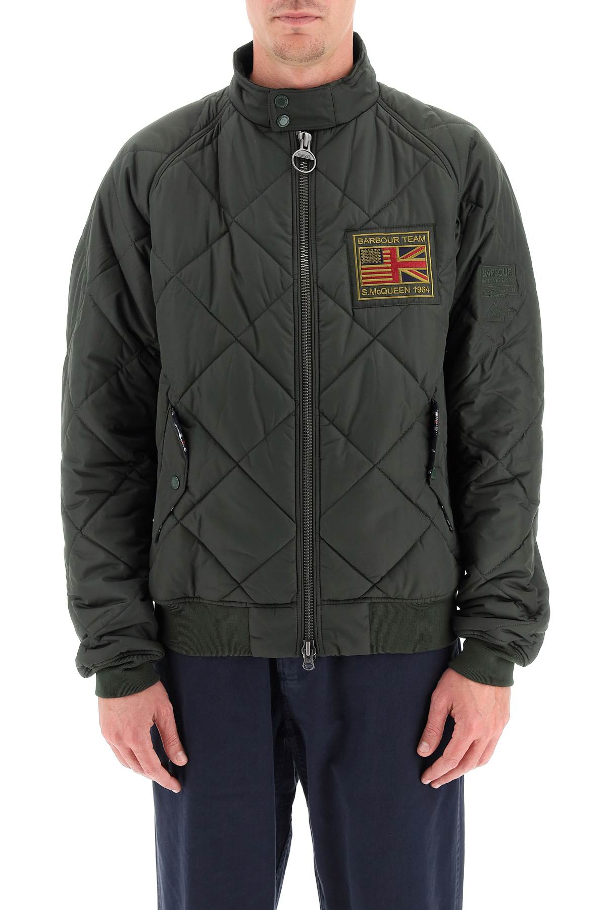 Barbour Quilted High Neck Jacket With Logo Accents In Green