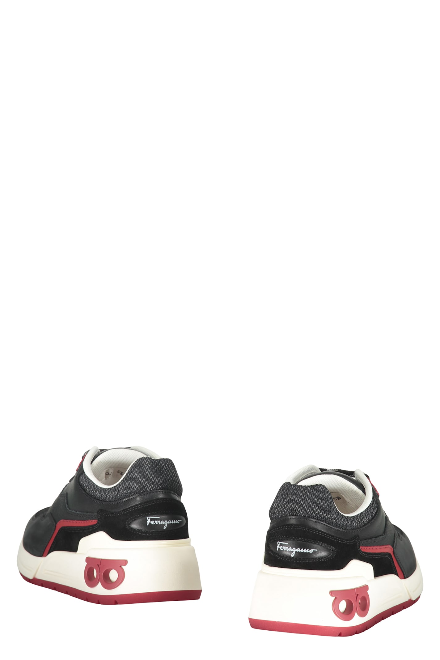 Ferragamo Leather And Fabric Low-top Sneakers In Black