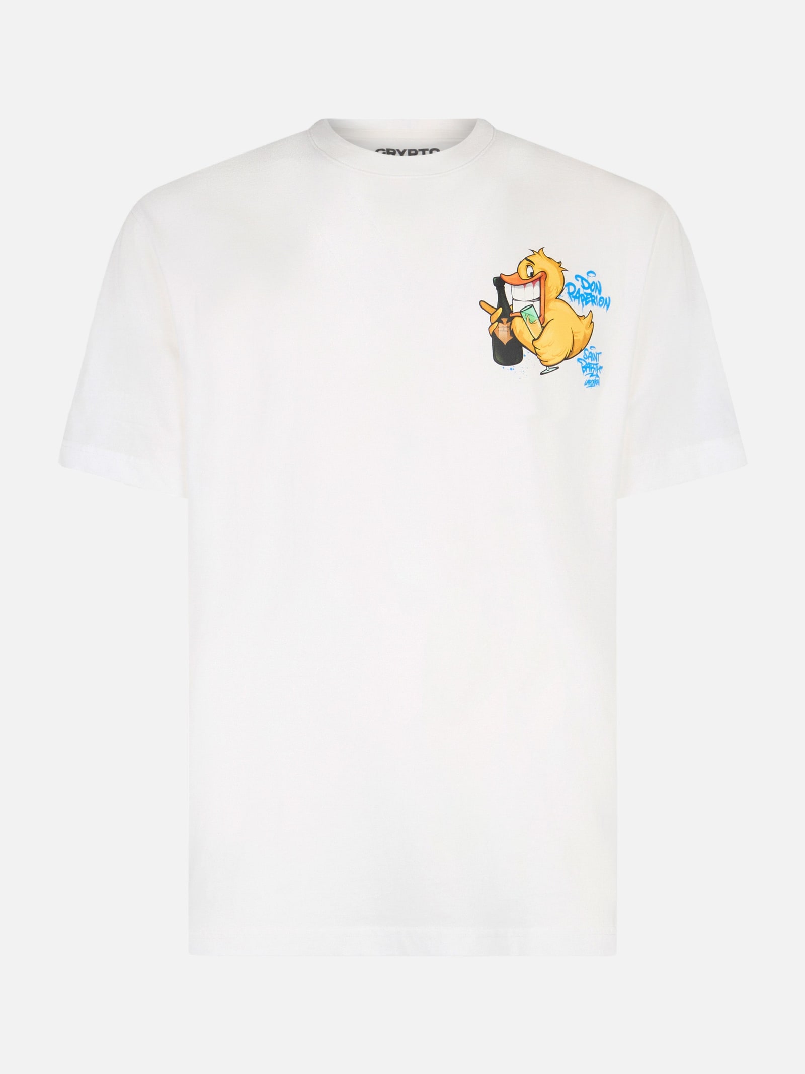 Shop Mc2 Saint Barth Man Cotton T-shirt With Cryptopuppets Ducky Bollicine Front And Back Placed Print Cryptopuppets Spec In White