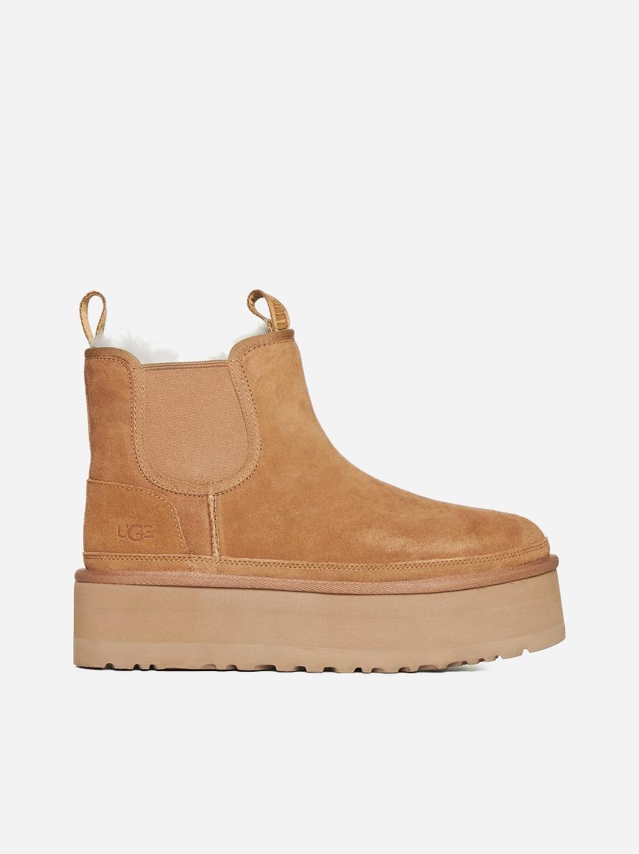 Shop Ugg Neumel Platform Suede Chelsea Boots In Beige