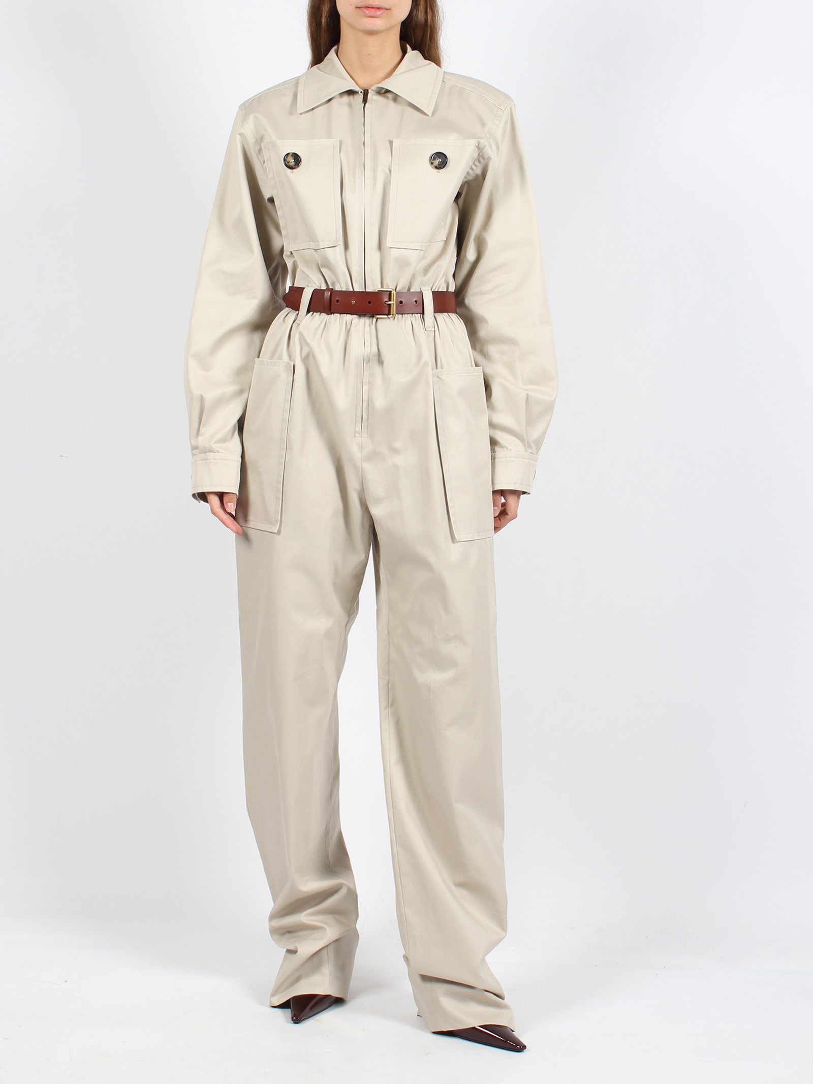 Shop Saint Laurent Cotton Suit In Nude & Neutrals