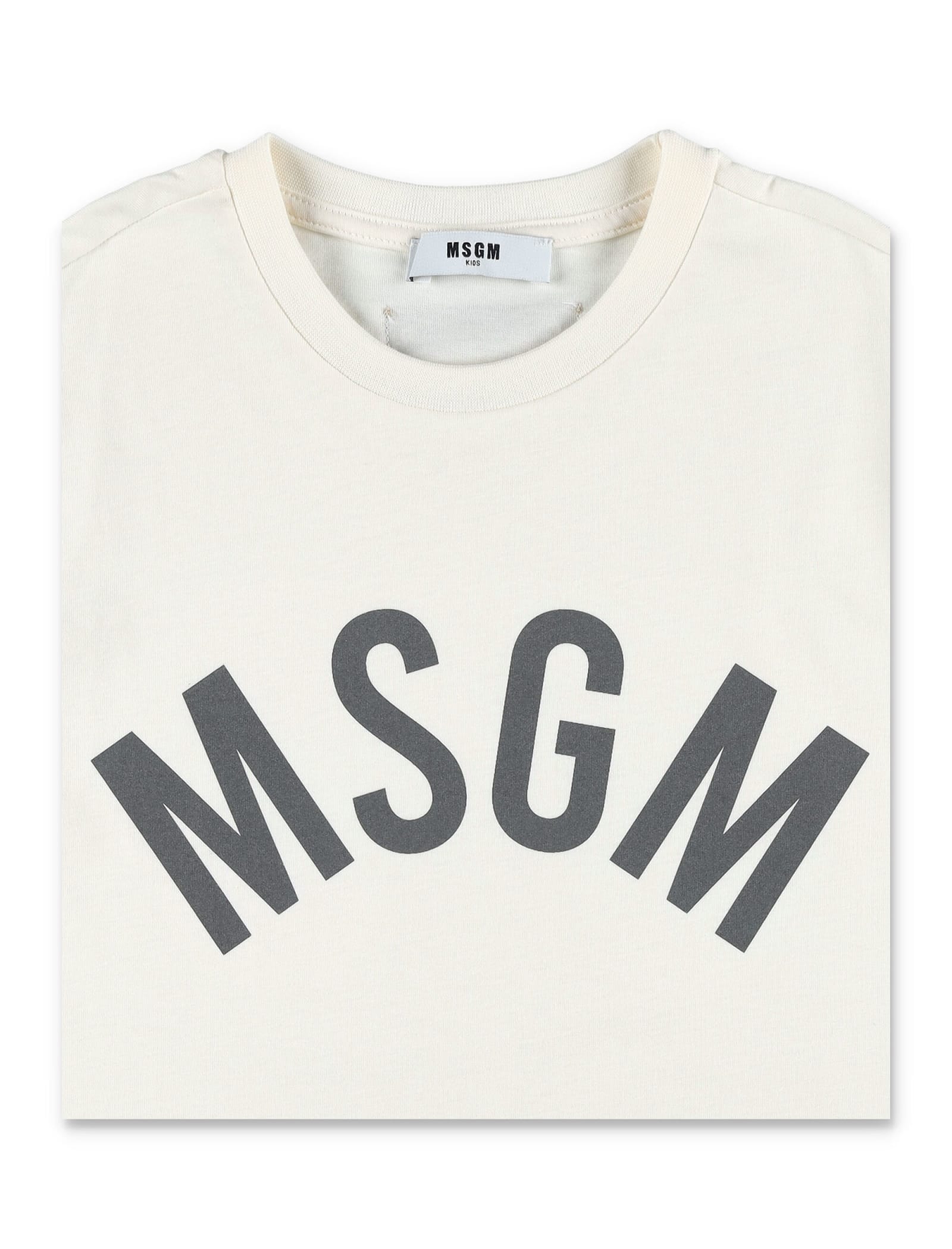 Shop Msgm Logo T-shirt In Crema/cream