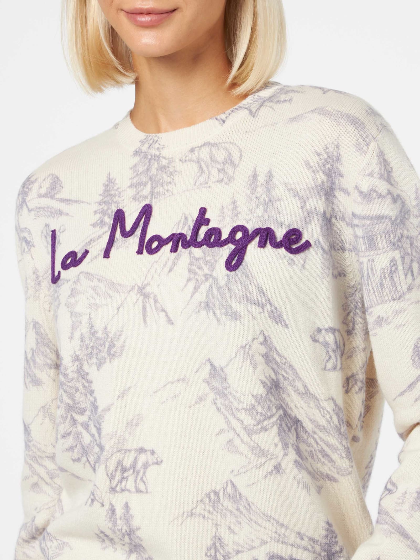 Shop Mc2 Saint Barth Woman Crewneck Sweater With La Montagne Print In White