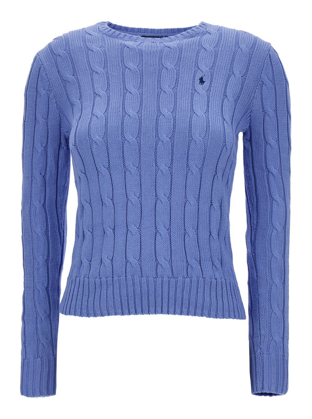 Ralph Lauren Light Blue Tight Fit Crew Neck Sweater In Cotton Woman In New Litchfield Blue