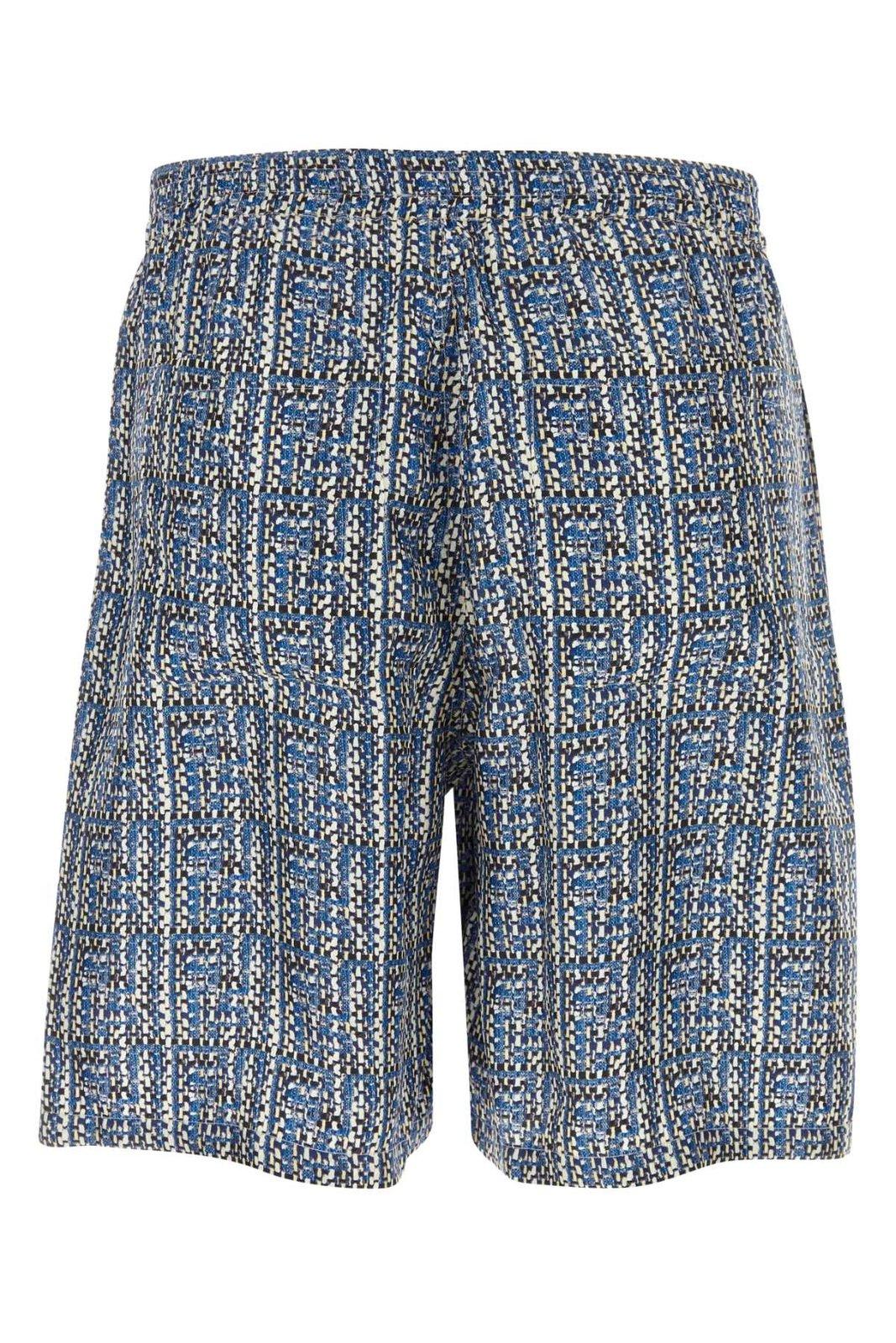Shop Fendi All-over Ff Braided Printed Bermuda Shorts In Navy