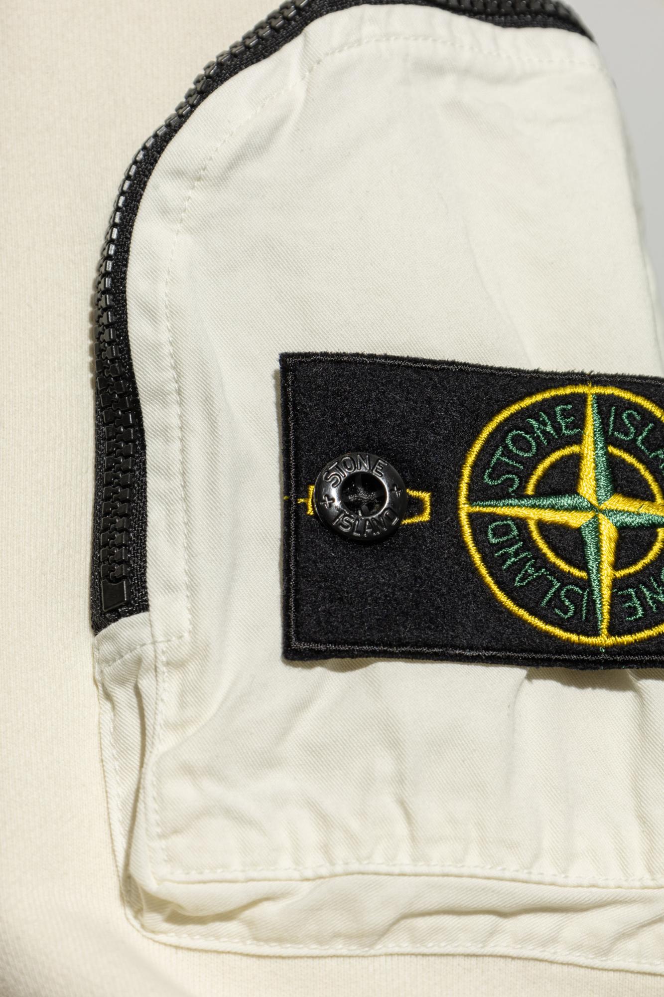 Stone Island Crew Neck Knit Sweatshirt With Functional Sleeve Pocket In Avorio