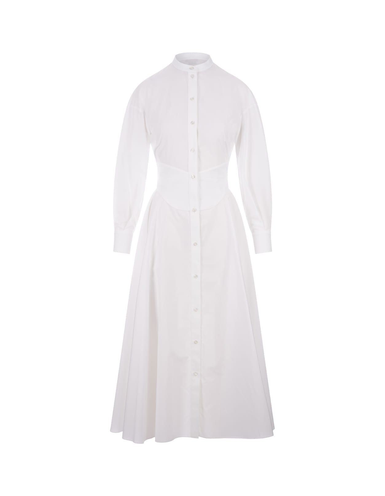 White Corset Midi Shirt Dress