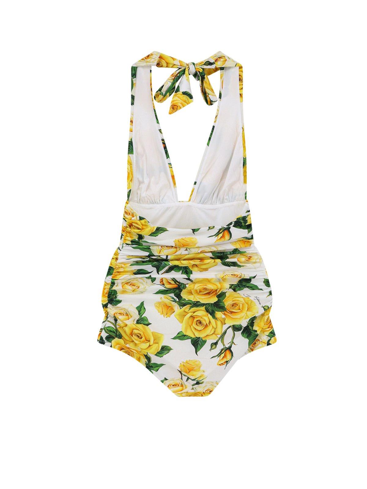 Shop Dolce & Gabbana Floral Printed One-piece Swimsuit In White