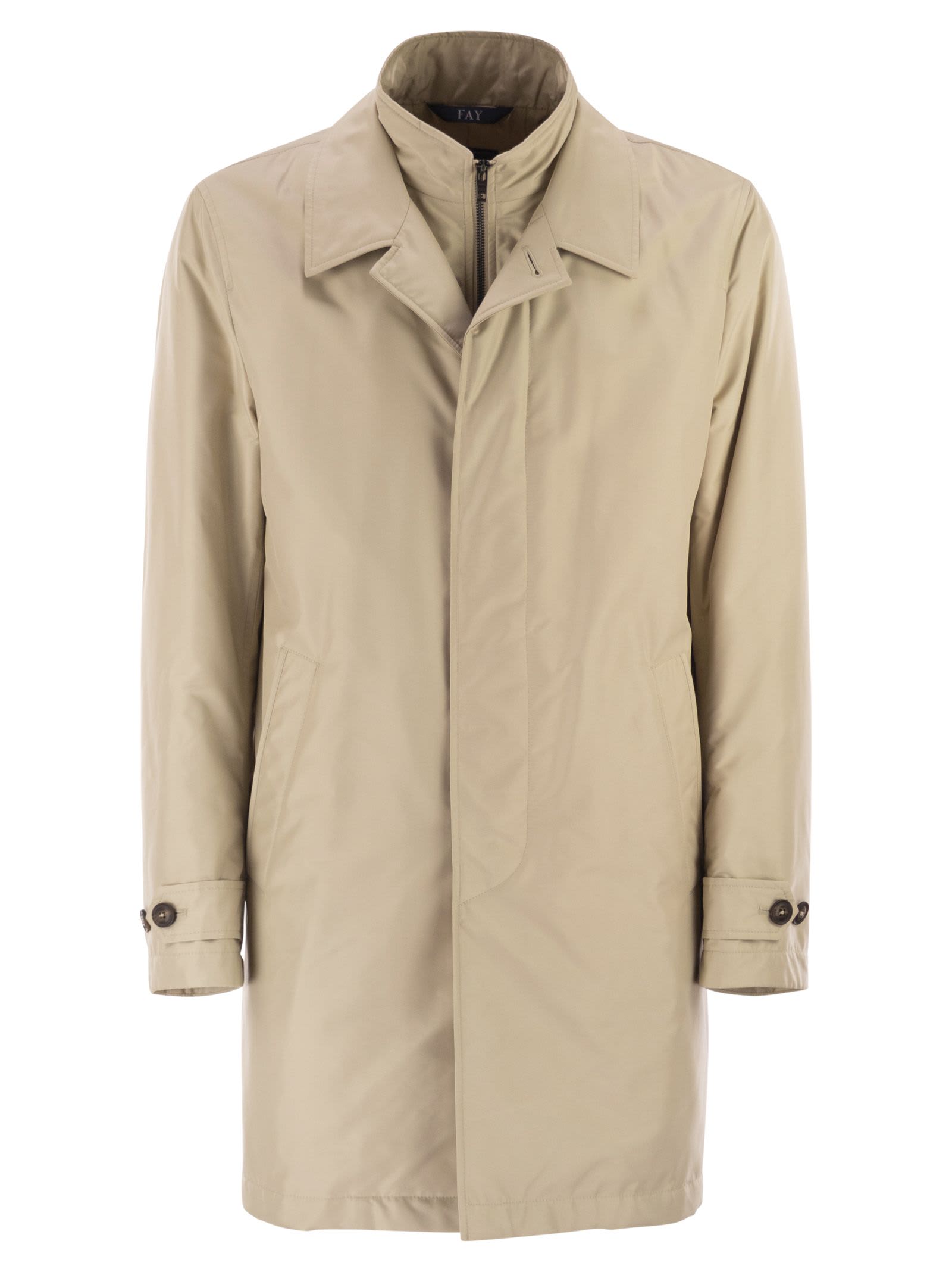 Fay Men Morning Coat In Technical Poplin In Neutral