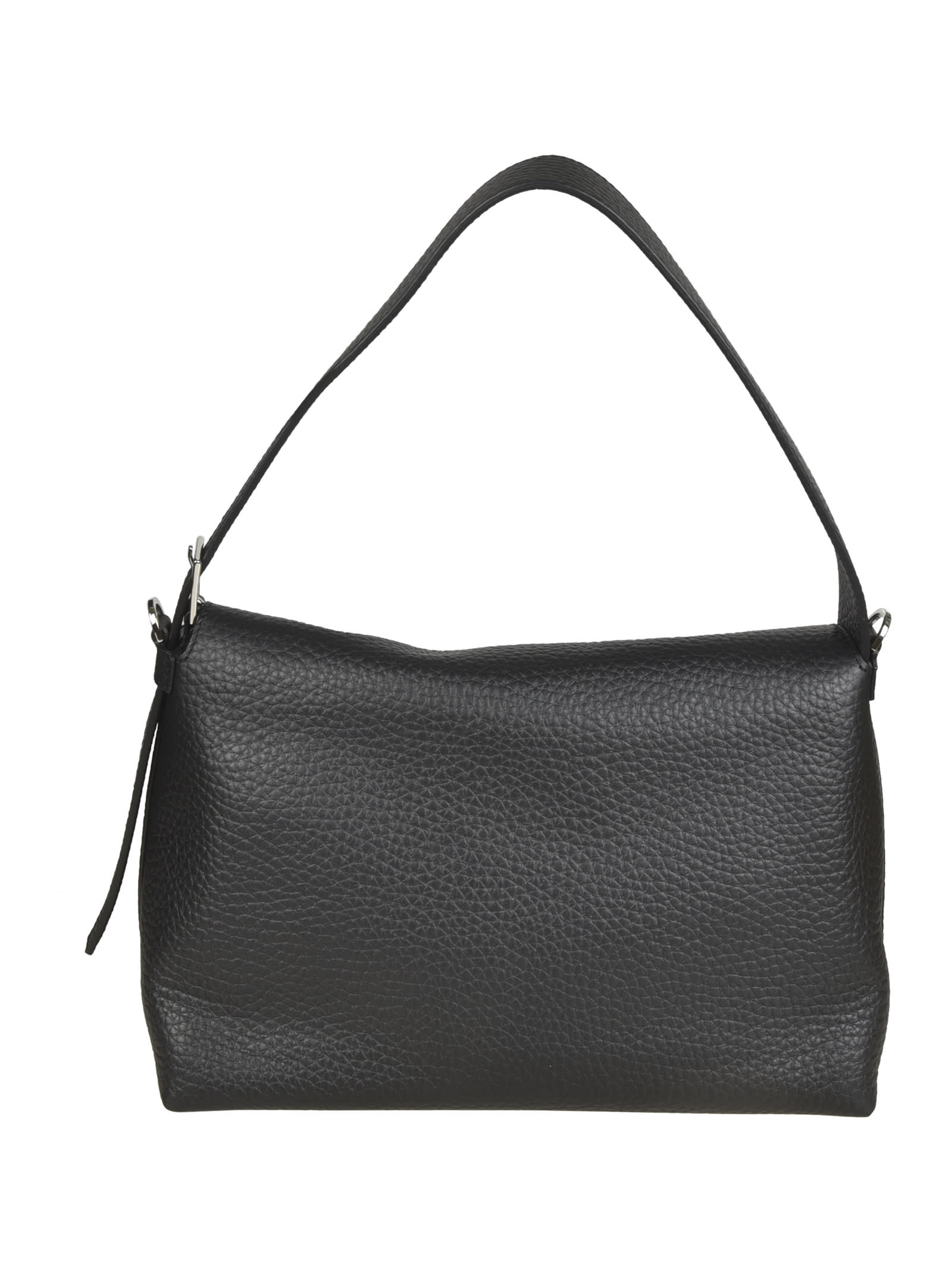 Shop Orciani Flap Logo Shoulder Bag In Black